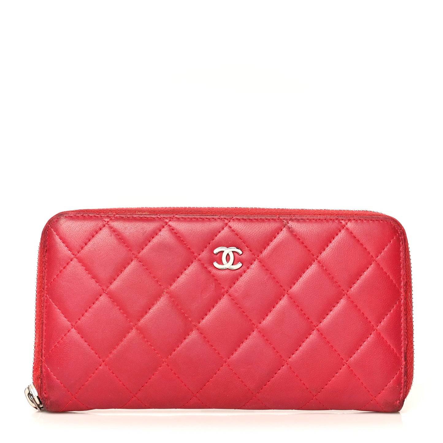 Lambskin Quilted Large Gusset Zip Around Wallet Red