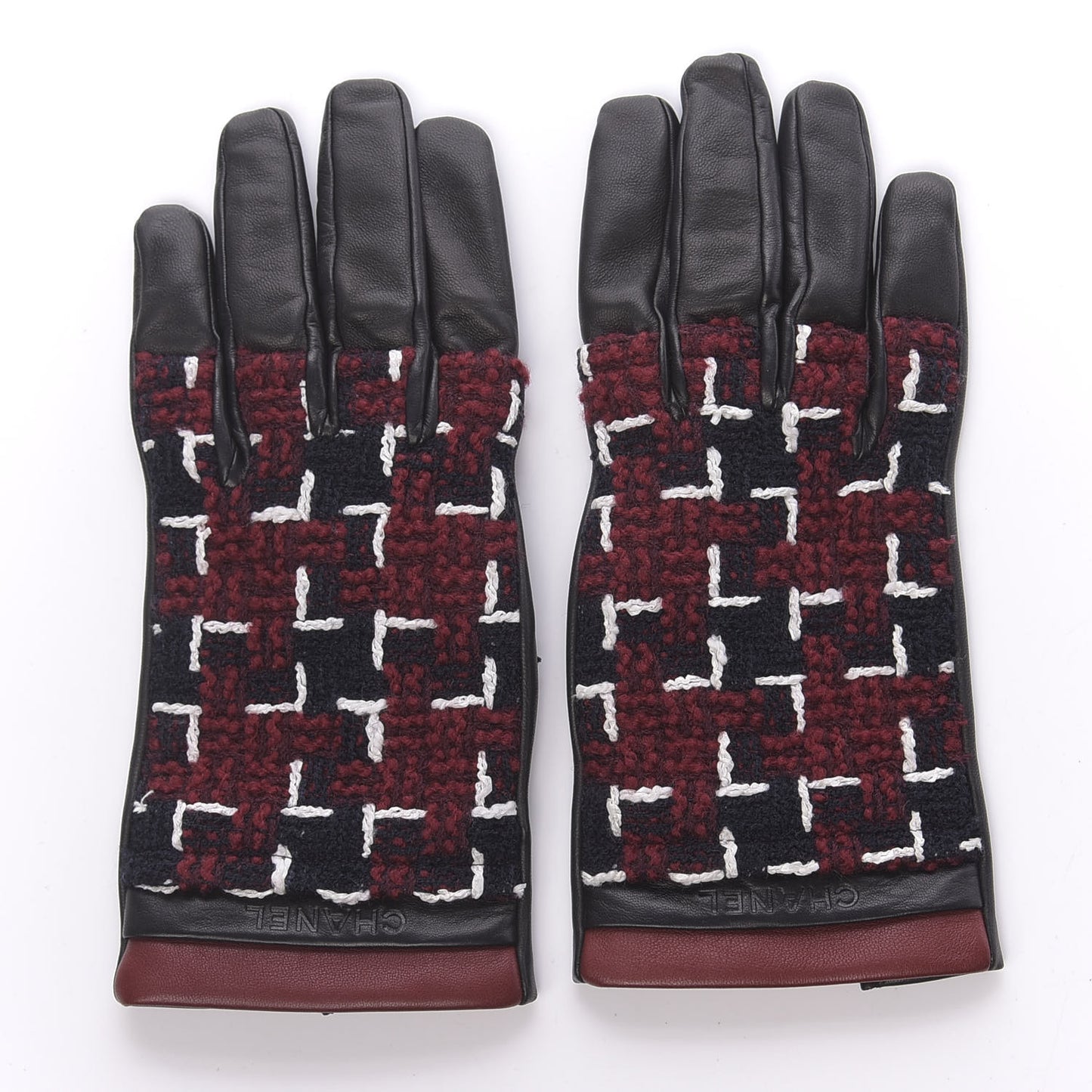 Lambskin Tweed CC Gloves 8 Red Black White