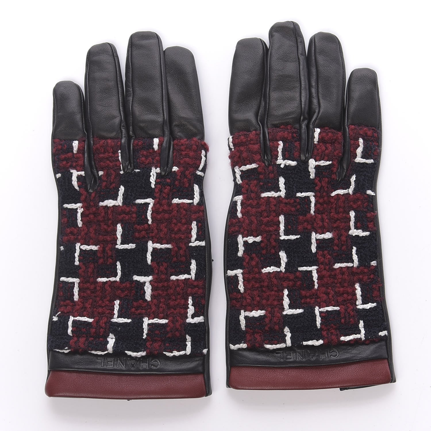 Chanel Lambskin Tweed CC Gloves 8 Red Black White 2 of 5