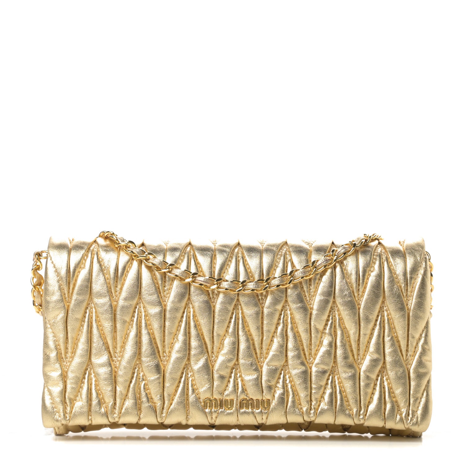 Miu Miu Nappa Matelasse Flap Clutch Gold 767760 – FASHIONPHILE