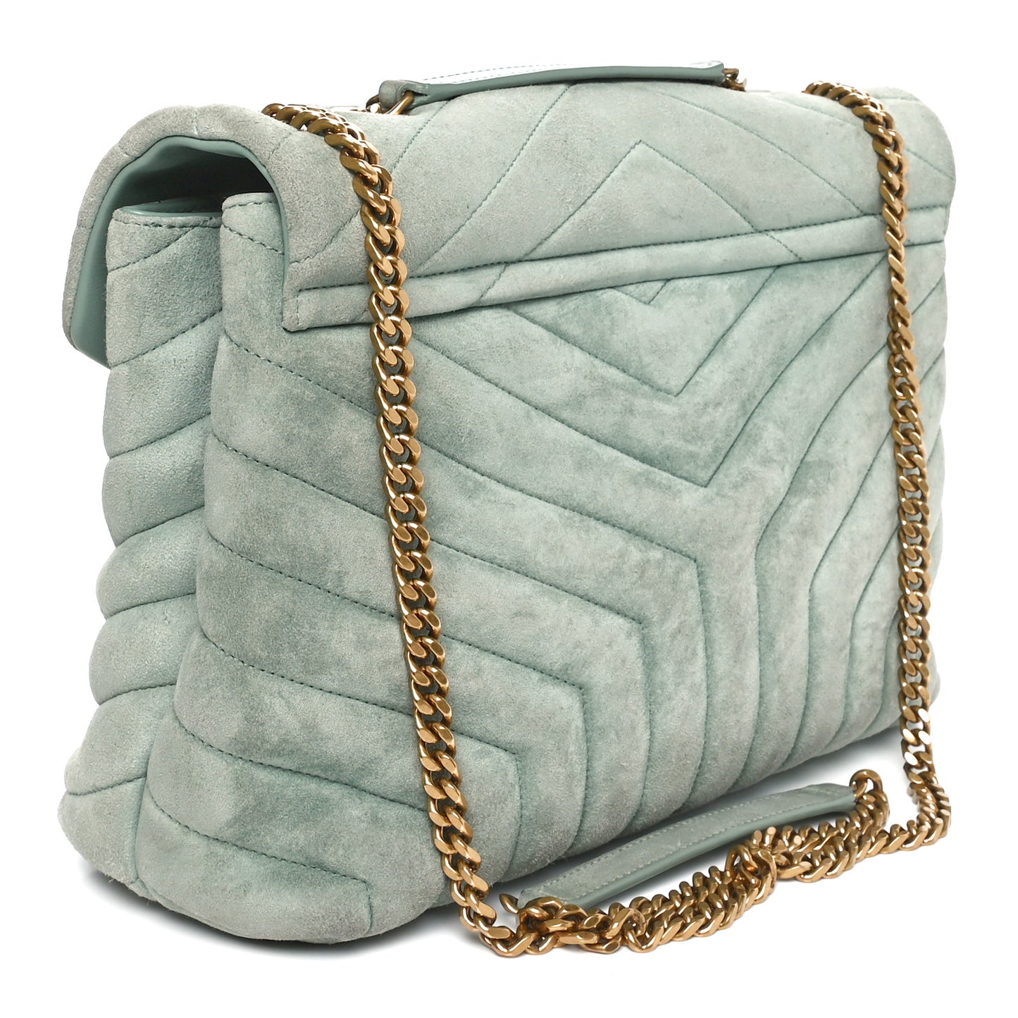 Suede Y Quilted Monogram Medium Loulou Chain Satchel Vert Opaline