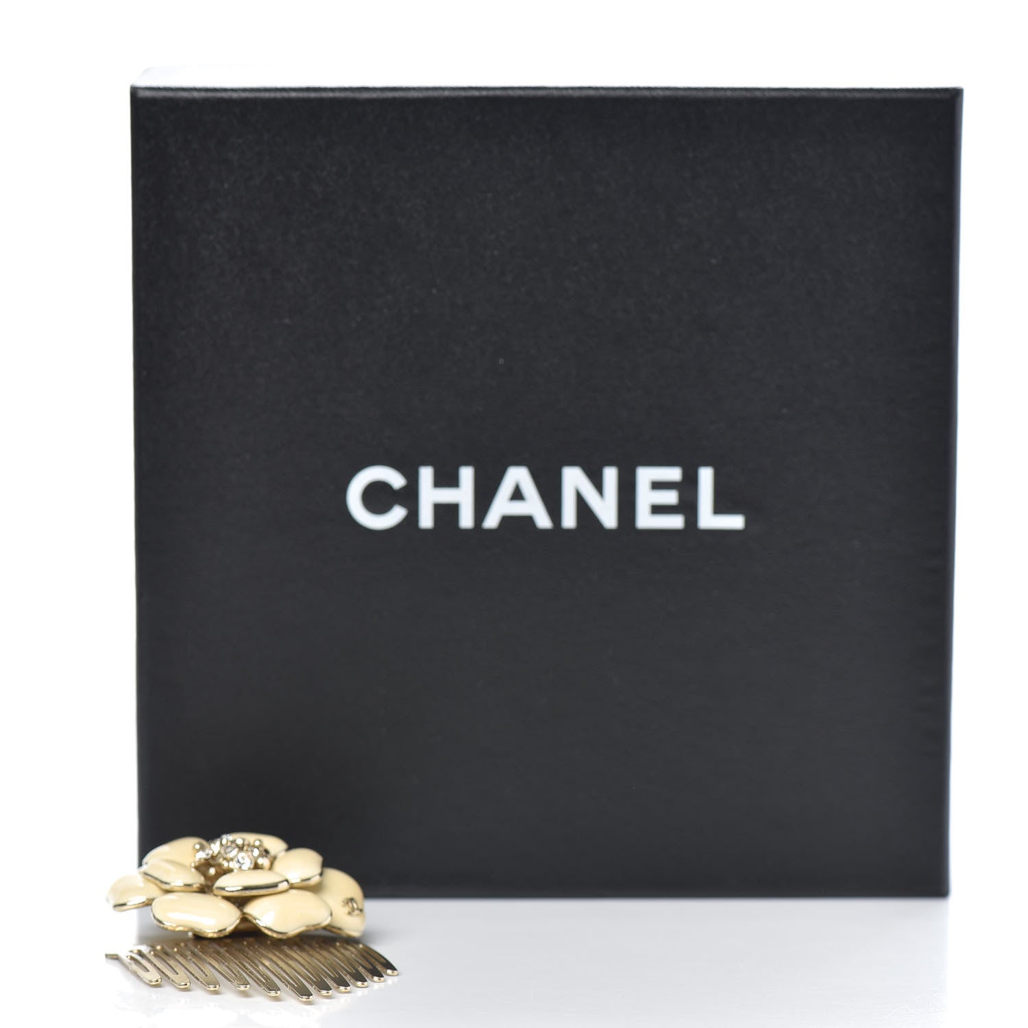 Chanel Resin Crystal CC Camellia Hair Comb Ivory 5 of 5