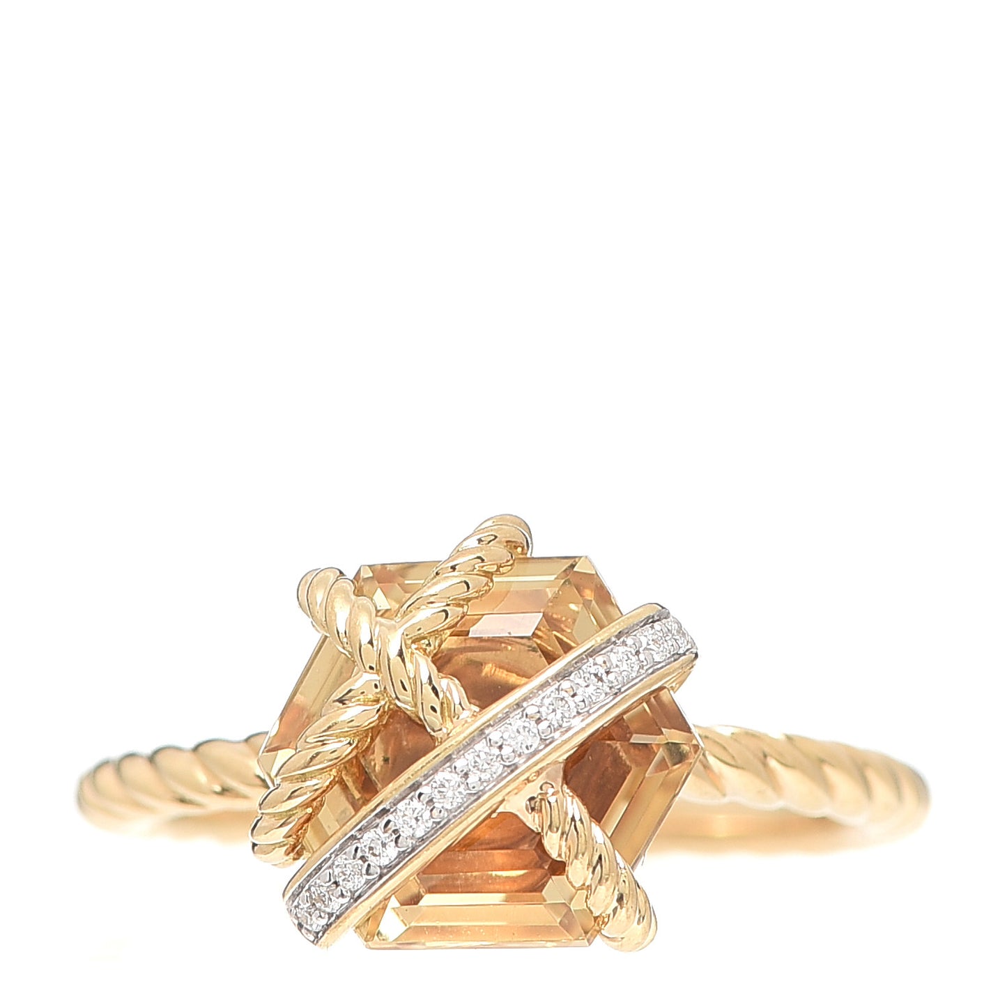 18K Yellow Gold Champagne Citrine Diamond 10mm Cable Wrap Ring 59 8.75