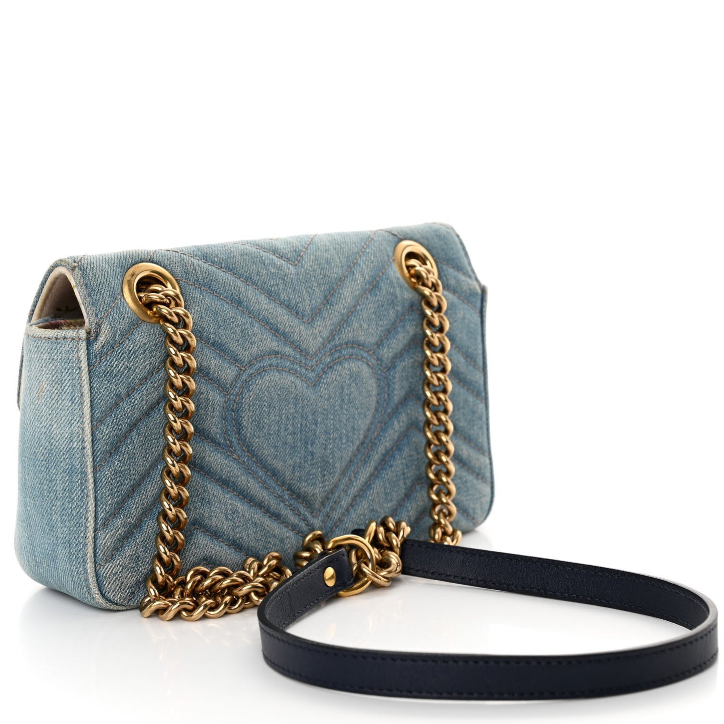 Denim Matelasse Mini Pearly GG Marmont Shoulder Bag Blue