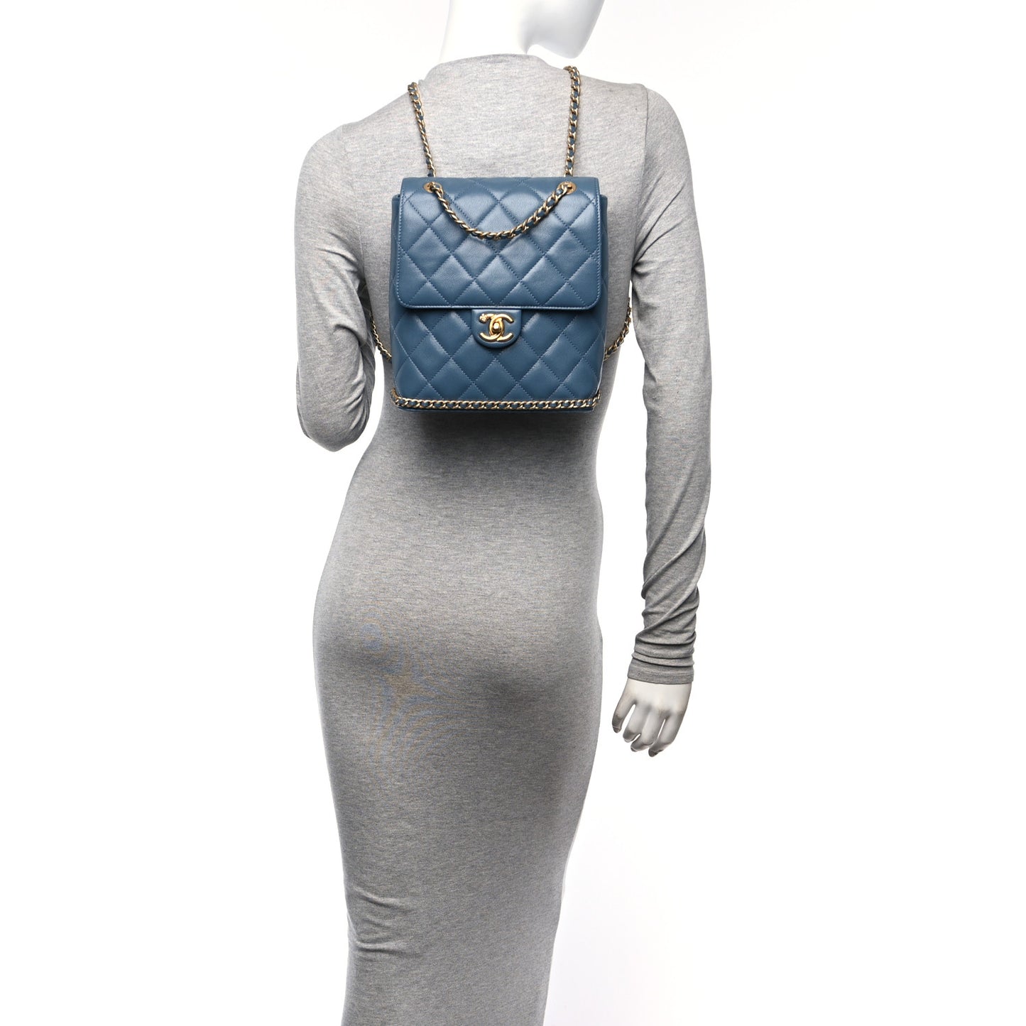 Caviar Quilted Camellia Chain Around Backpack Blue