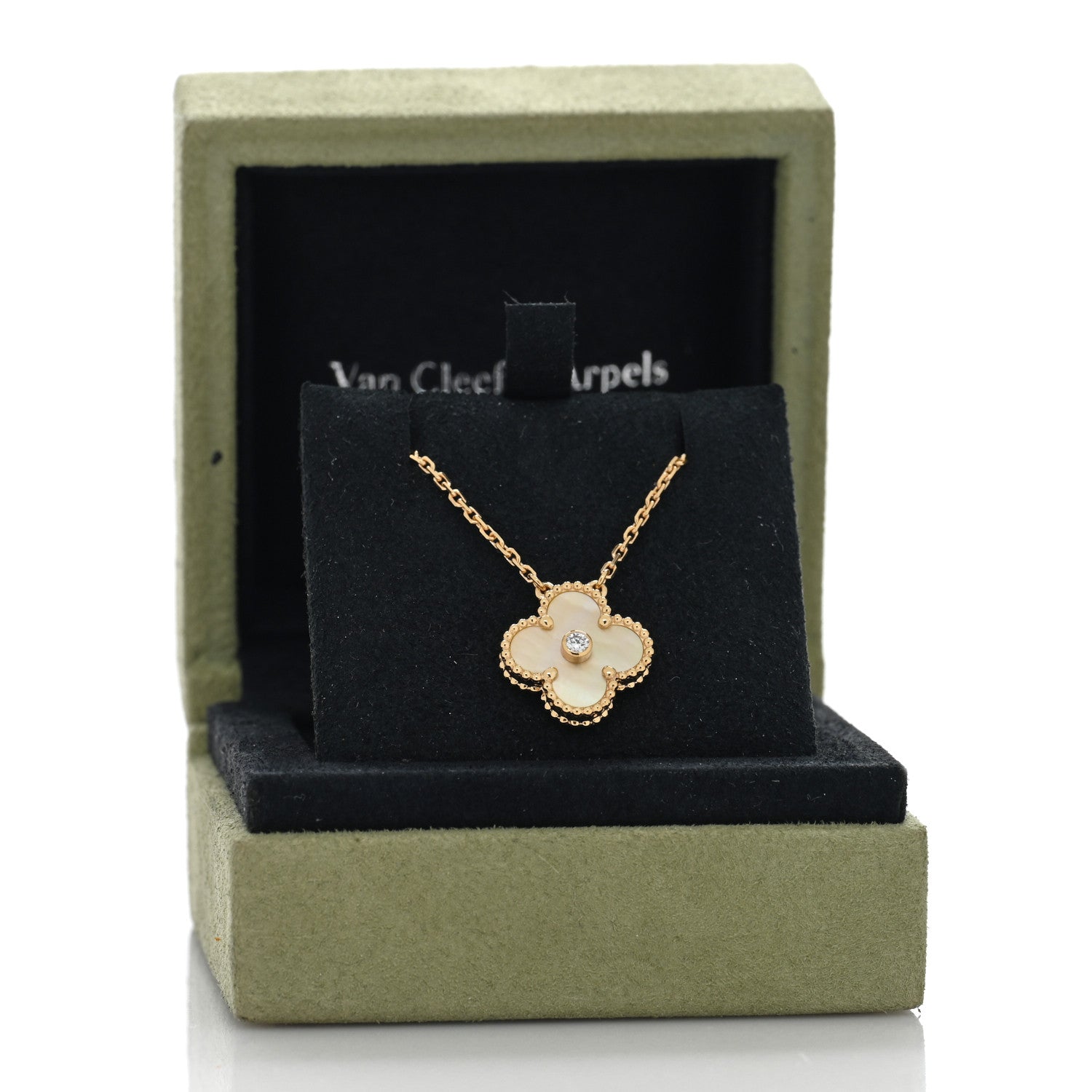 Van Cleef & Arpels 18K Yellow Gold Diamond Yellow Mother of Pearl Vintage Alhambra Pendant Necklace 5 of 5