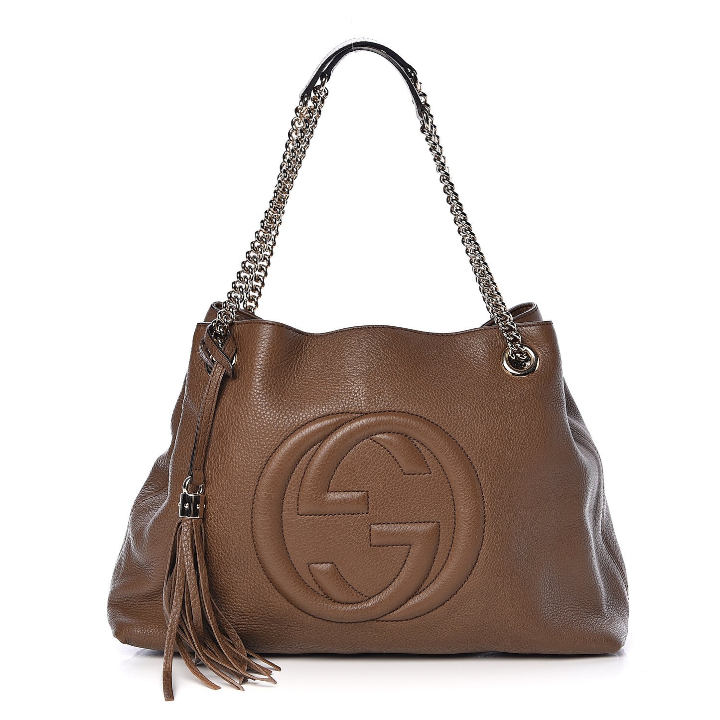 Pebbled Calfskin Medium Soho Chain Shoulder Bag Maple Brown