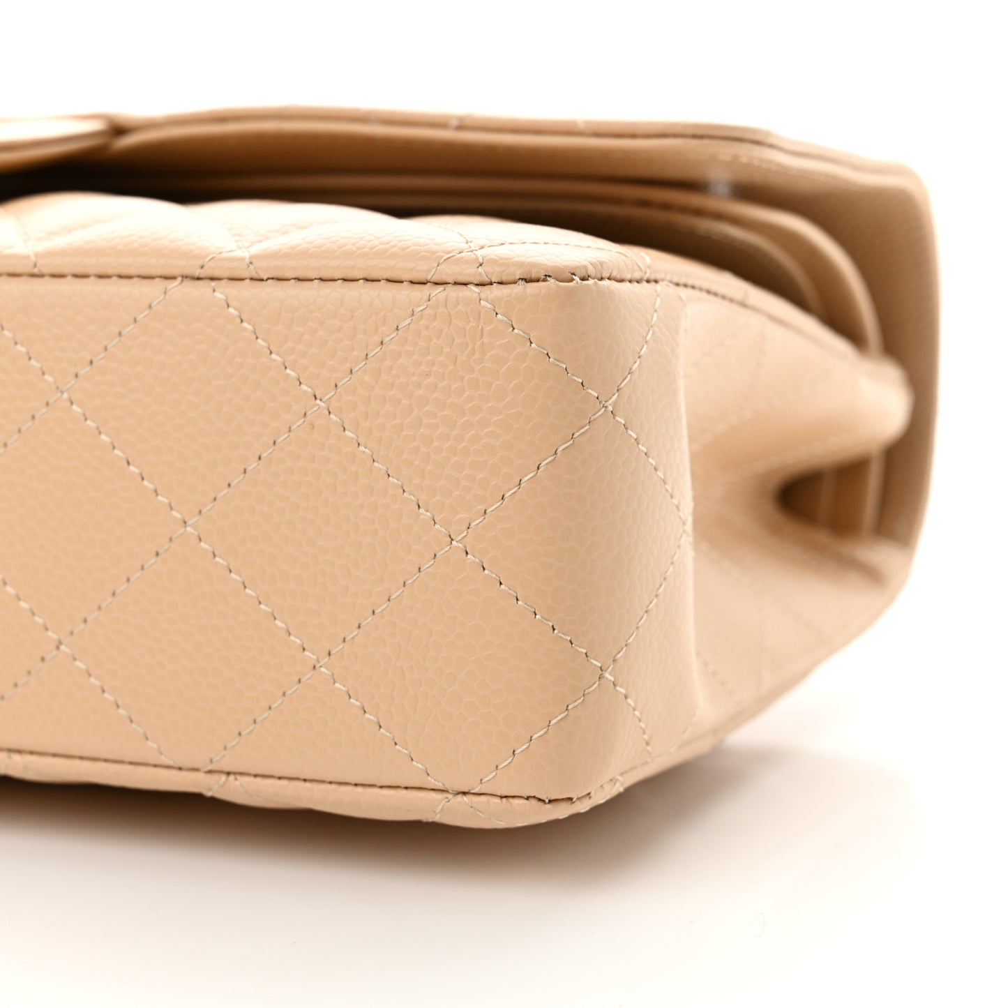 Caviar Quilted Medium Double Flap Beige