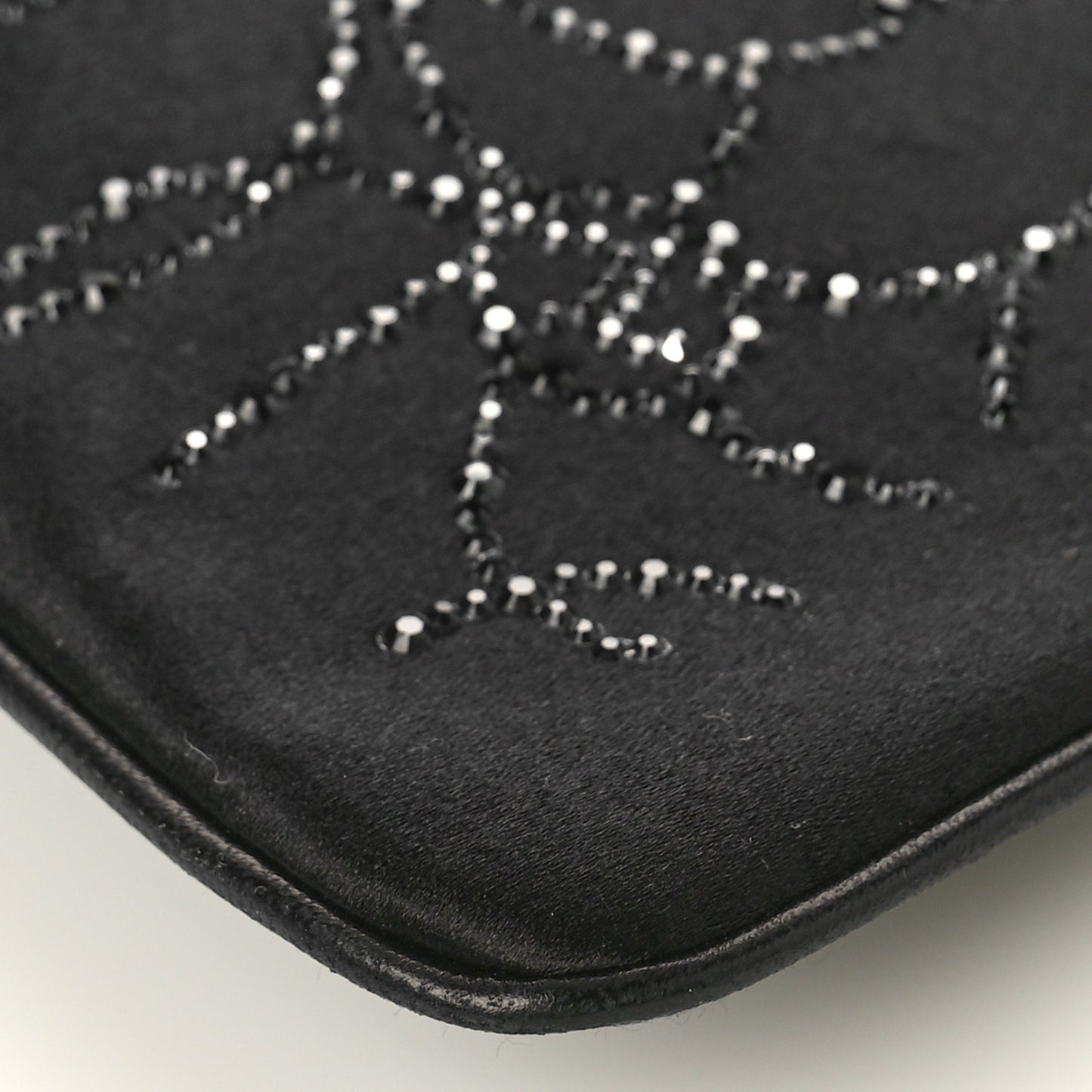 Satin Crystal Camellia Evening Bag Black