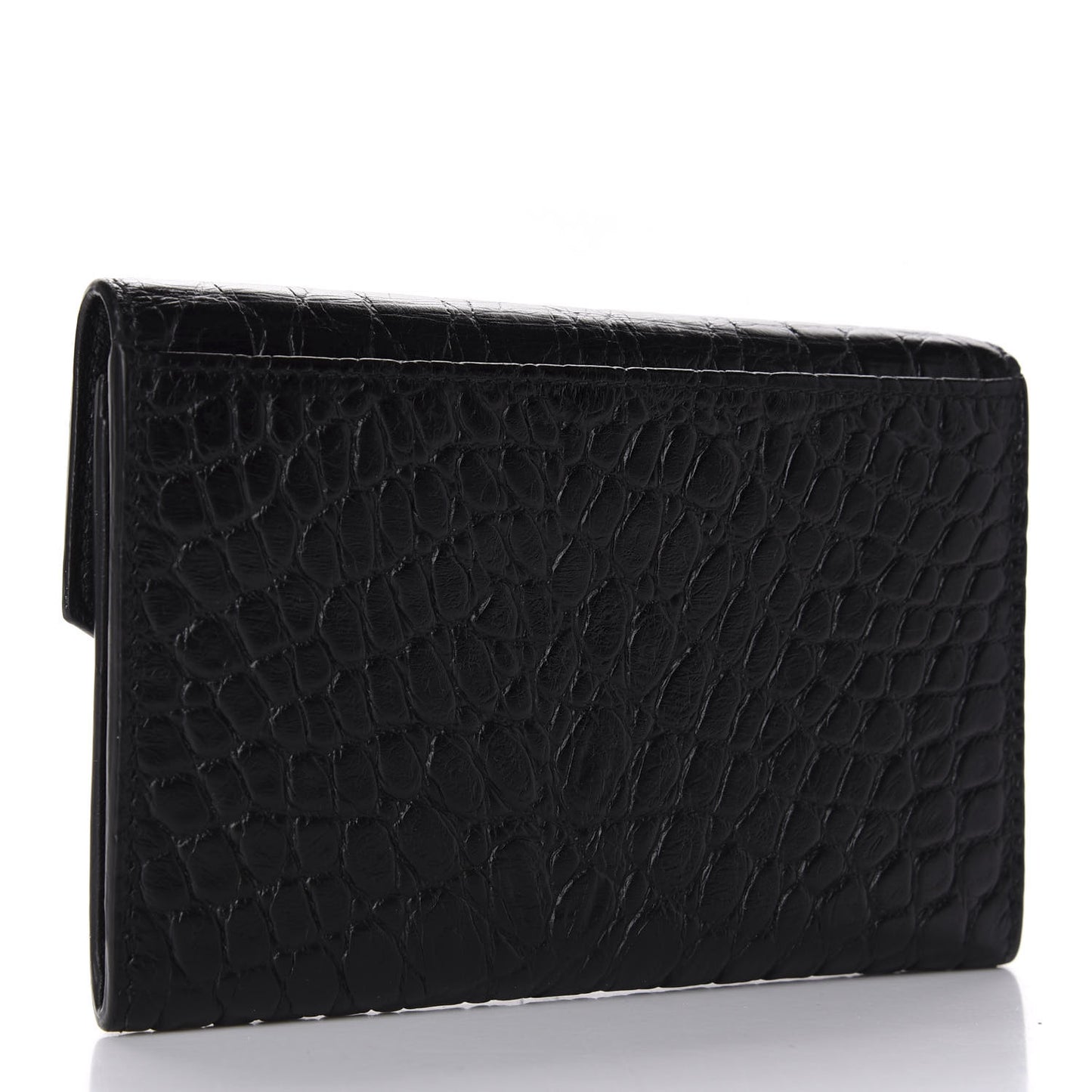 Calfskin Crocodile Embossed Small Monogram Envelope Wallet Black
