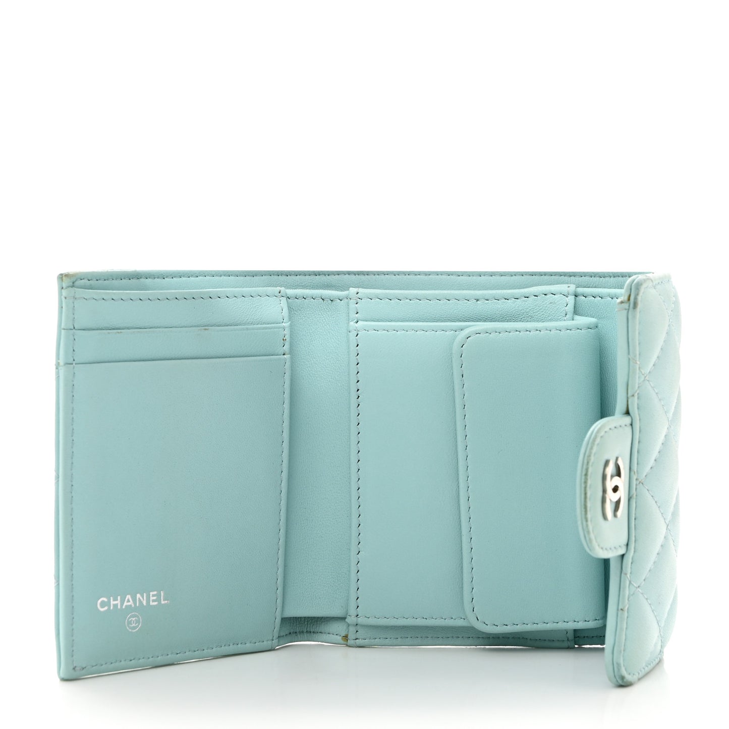 Caviar Quilted Small Flap Wallet Light Blue