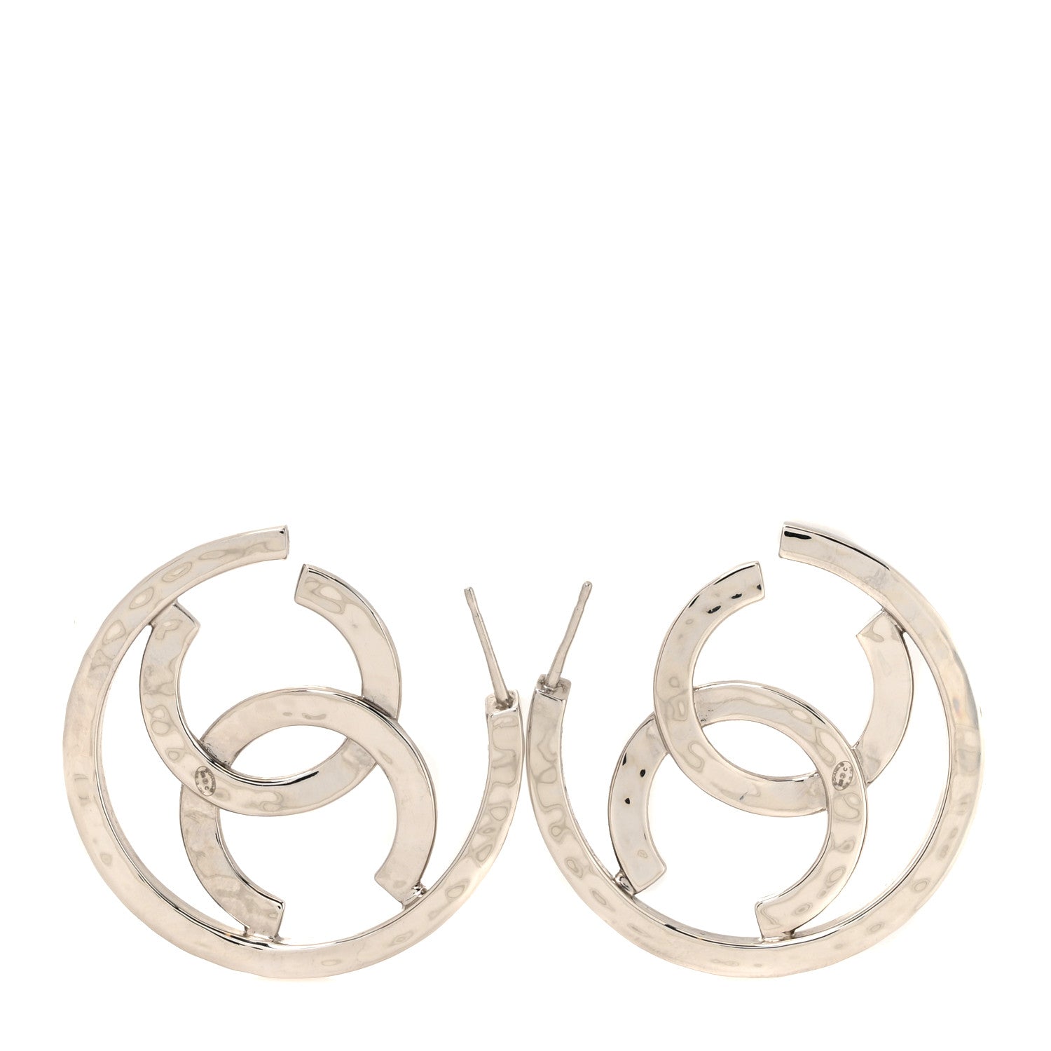 Chanel CC Hoop Earrings Silver 3 of 5