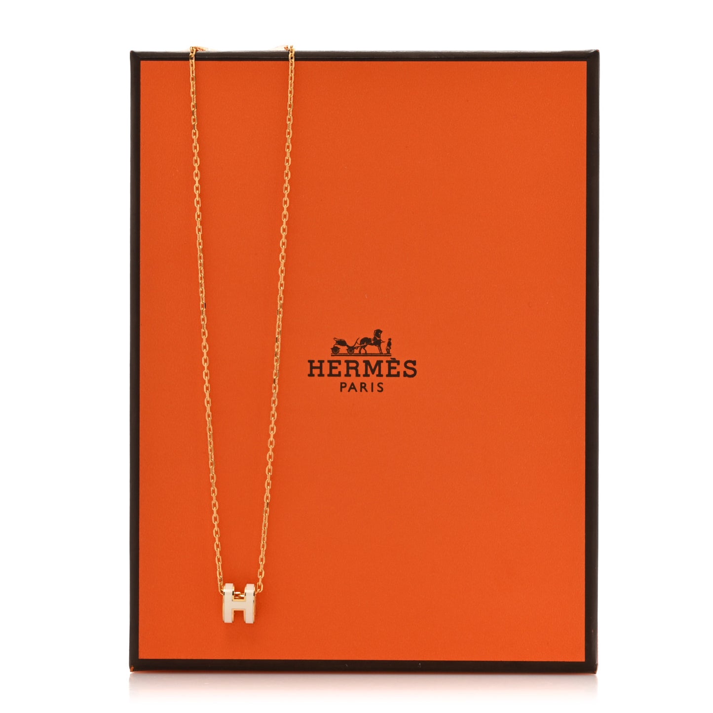 Lacquered Gold Mini Pop H Pendant Necklace White