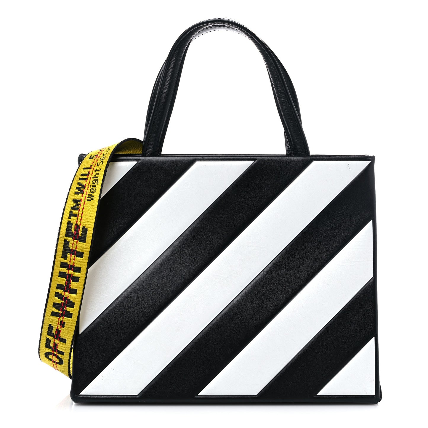 Saffiano Striped Diag Box Bag Black White
