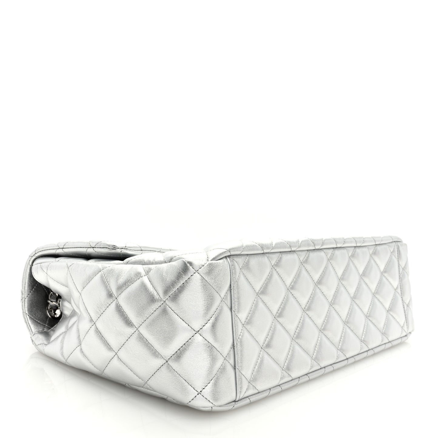 Metallic Lambskin Quilted XXL Travel Flap Bag Silver