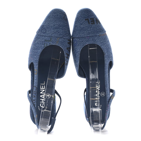 Denim Printed Denim Mood Cap Toe CC Slingback Flats 37 Light Blue Multicolor