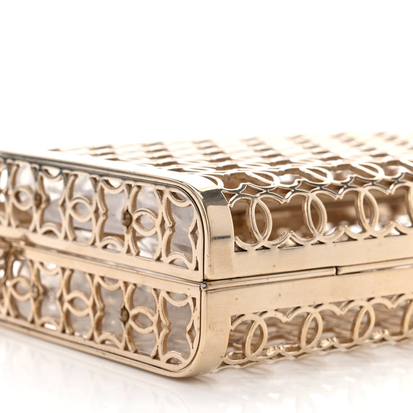 Metal CC Moucharabieh Minaudiere Crossbody Gold