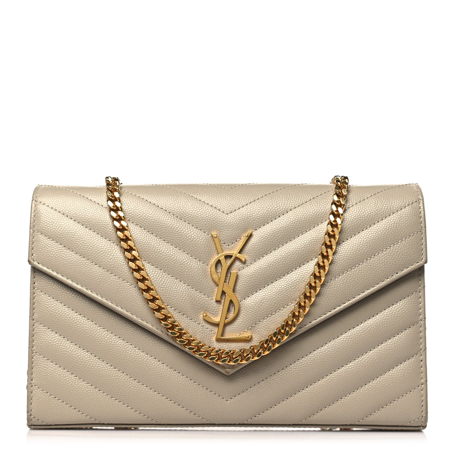 Grain De Poudre Matelasse Chevron Monogram Chain Wallet Sea Salt