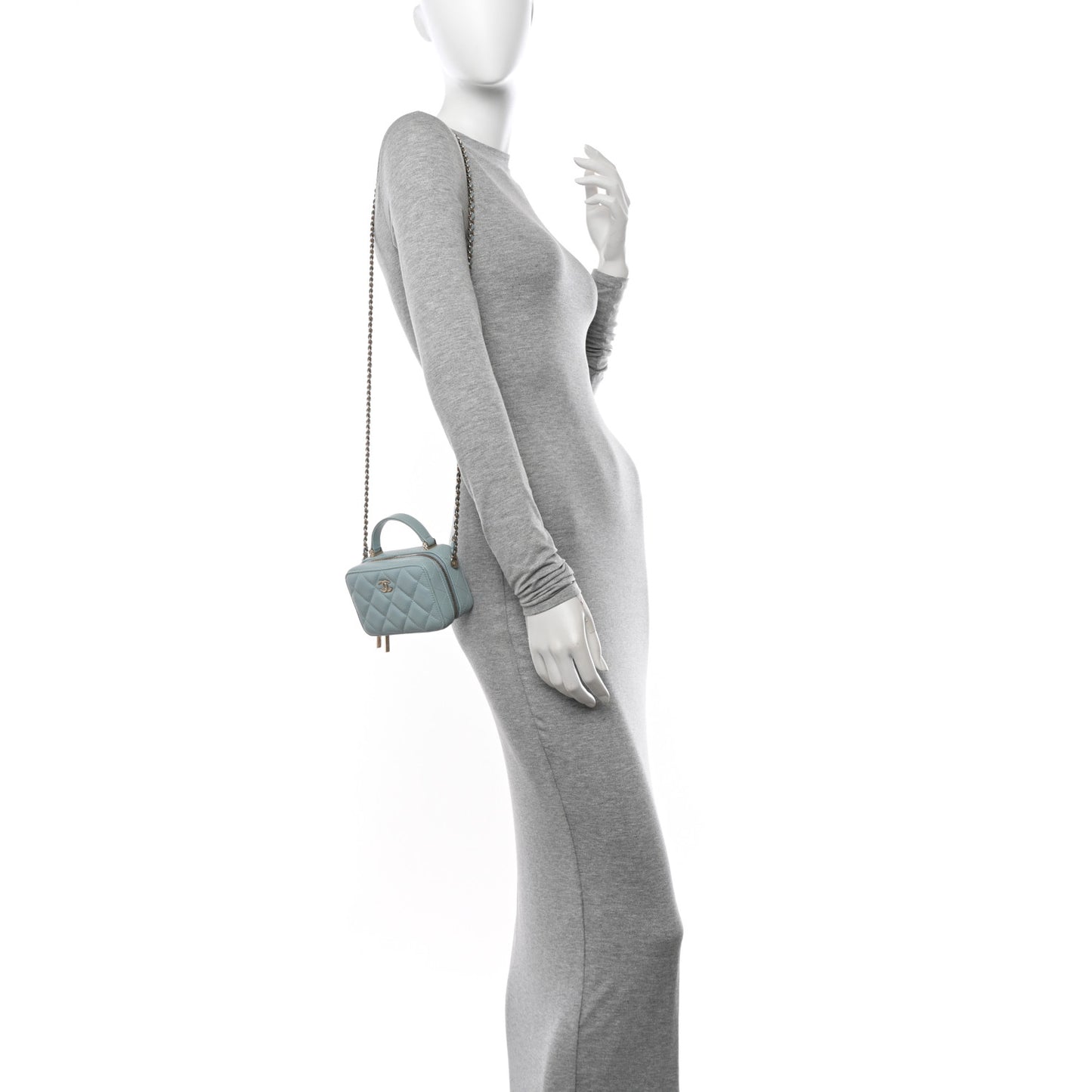Caviar Quilted Small Top Handle Vanity Case Light Blue