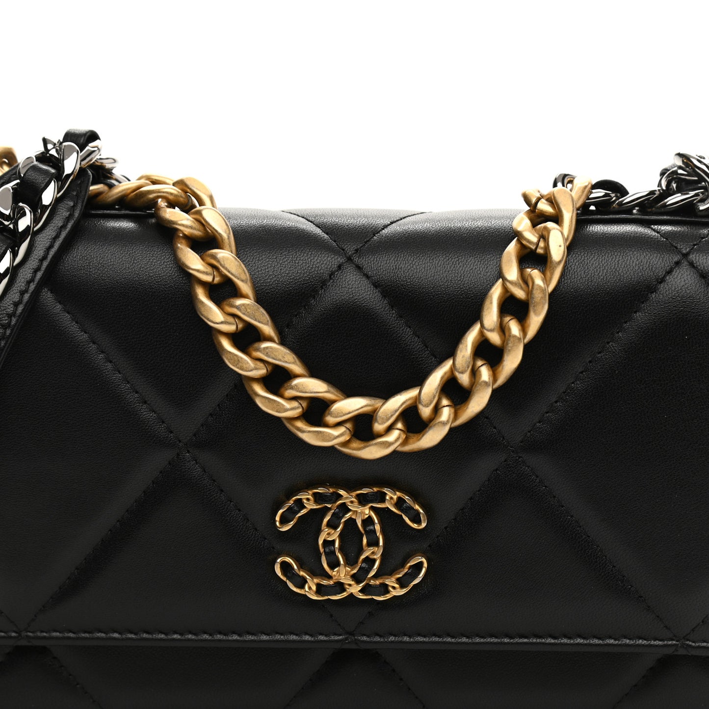 Lambskin Quilted Chanel 19 Wallet On Chain WOC Black
