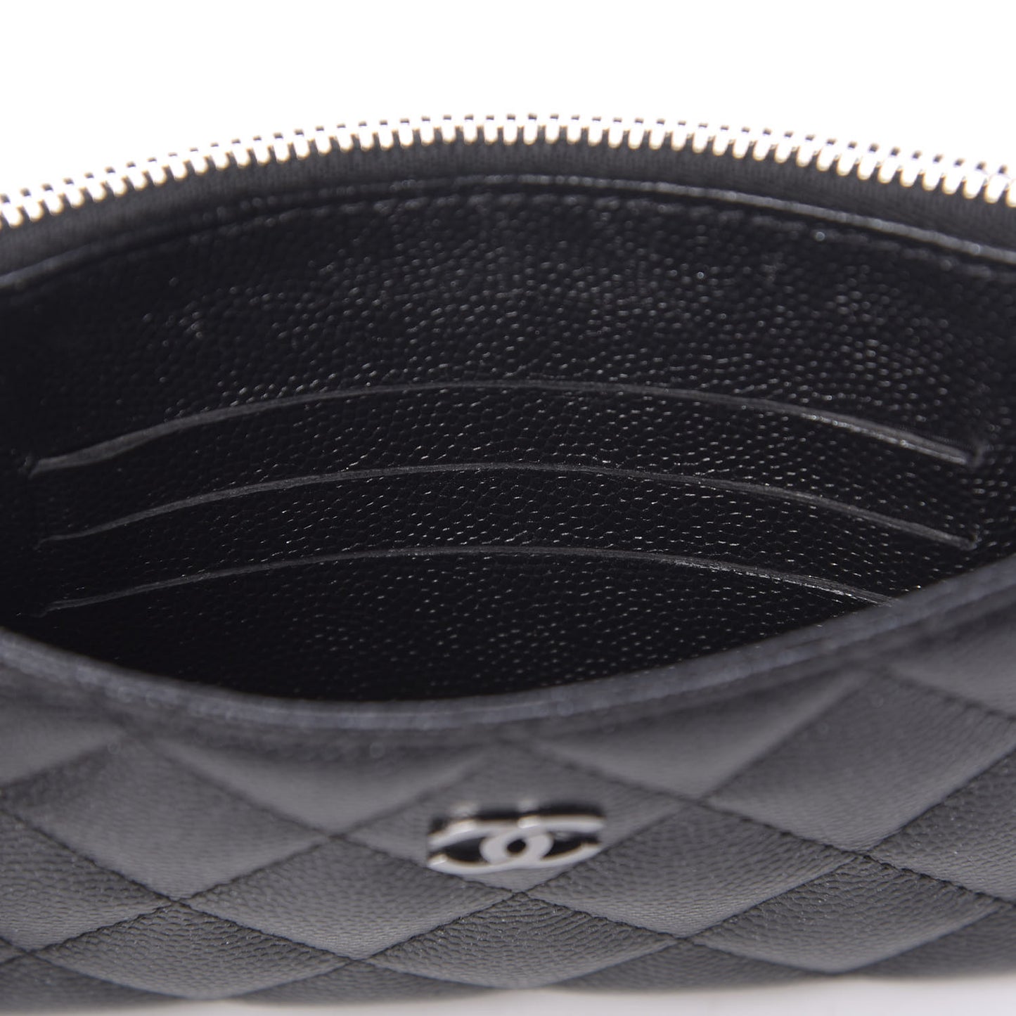 Iridescent Caviar Quilted Classic Zip Pouch Black