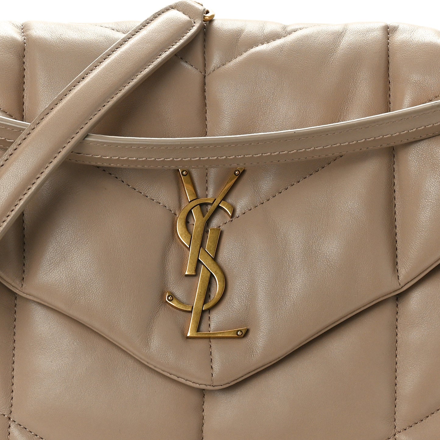 Lambskin Quilted Medium Loulou Puffer Monogram Chain Satchel Dark Beige