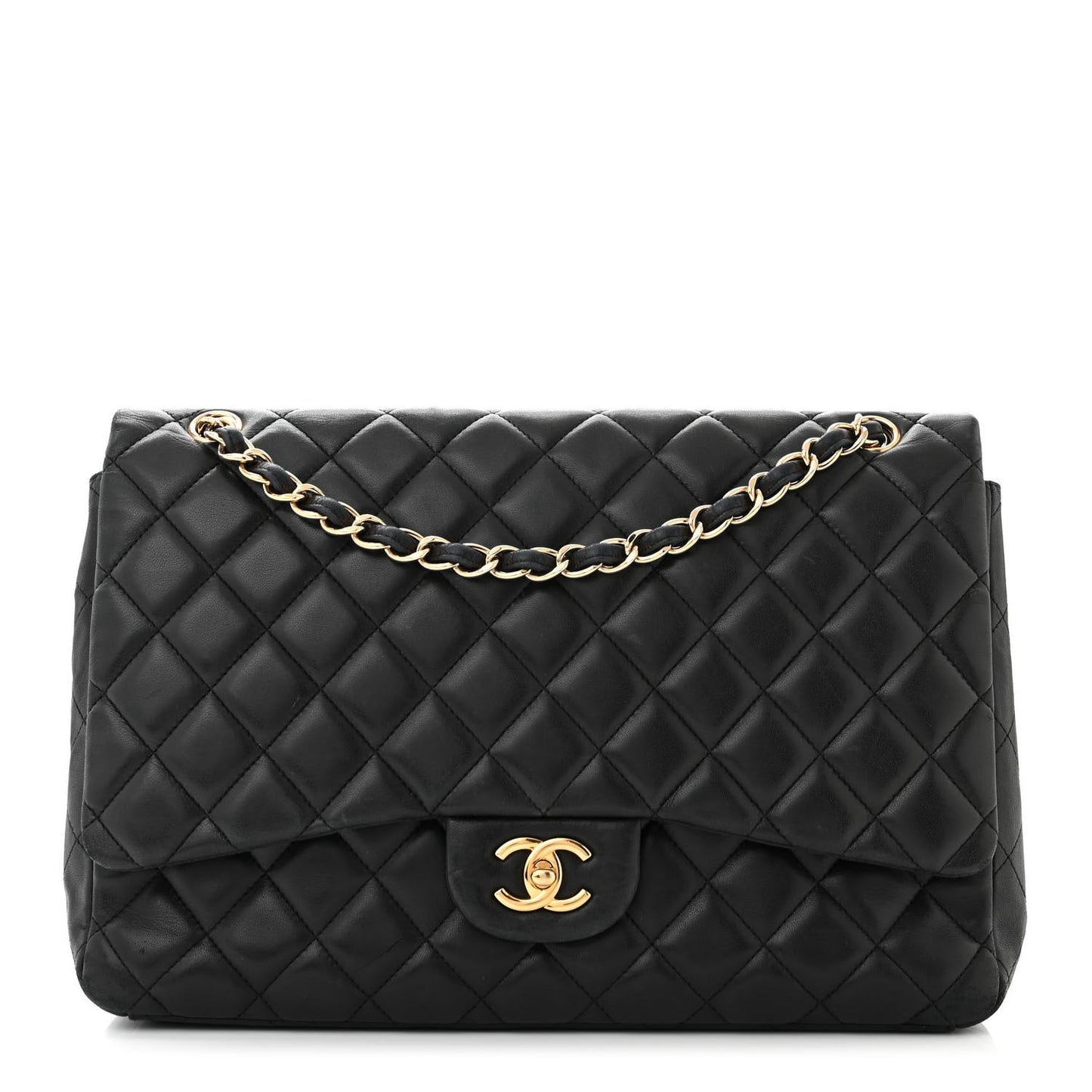 Lambskin Quilted Maxi Single Flap Black