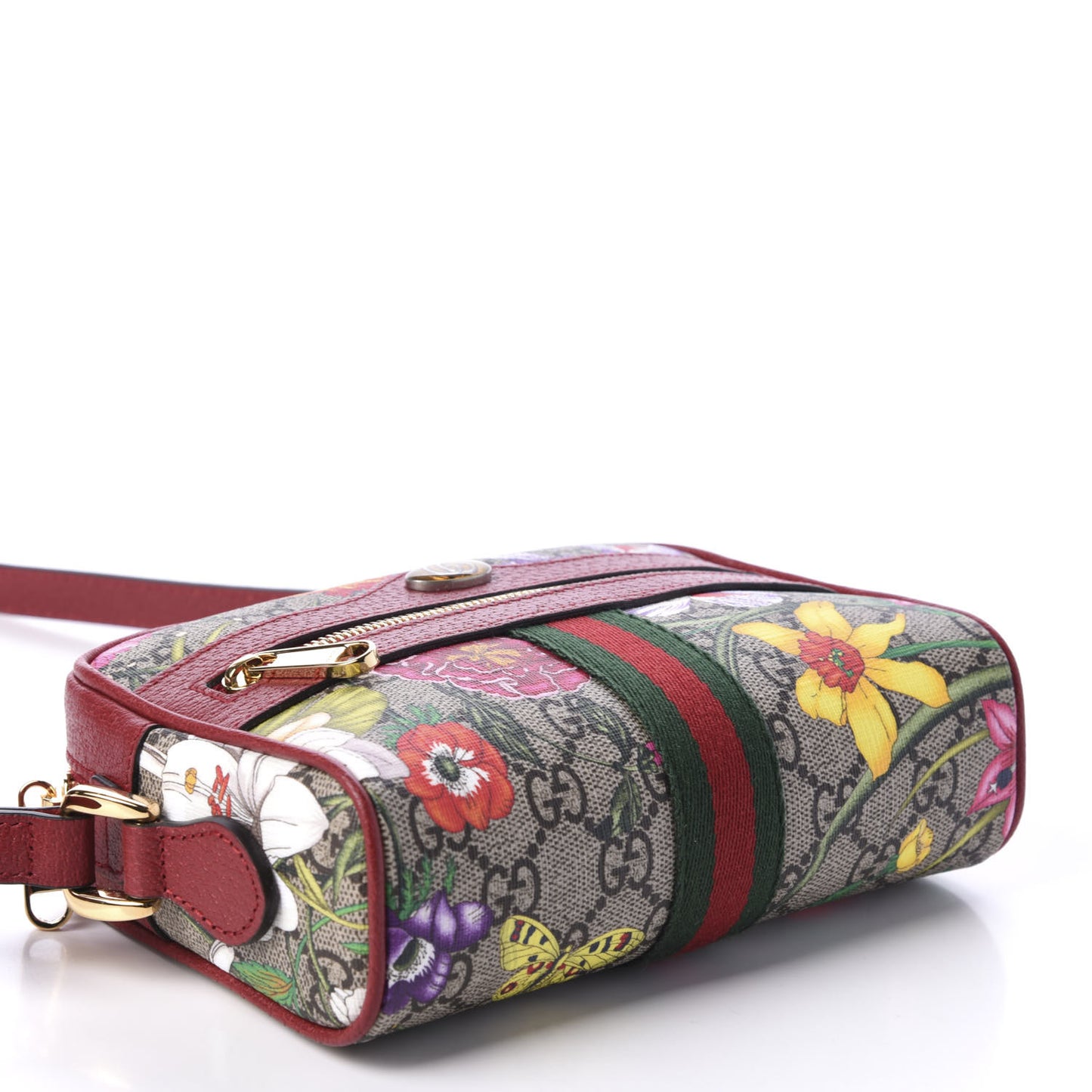 GG Supreme Monogram Flora Web Mini Ophidia Shoulder Bag Red