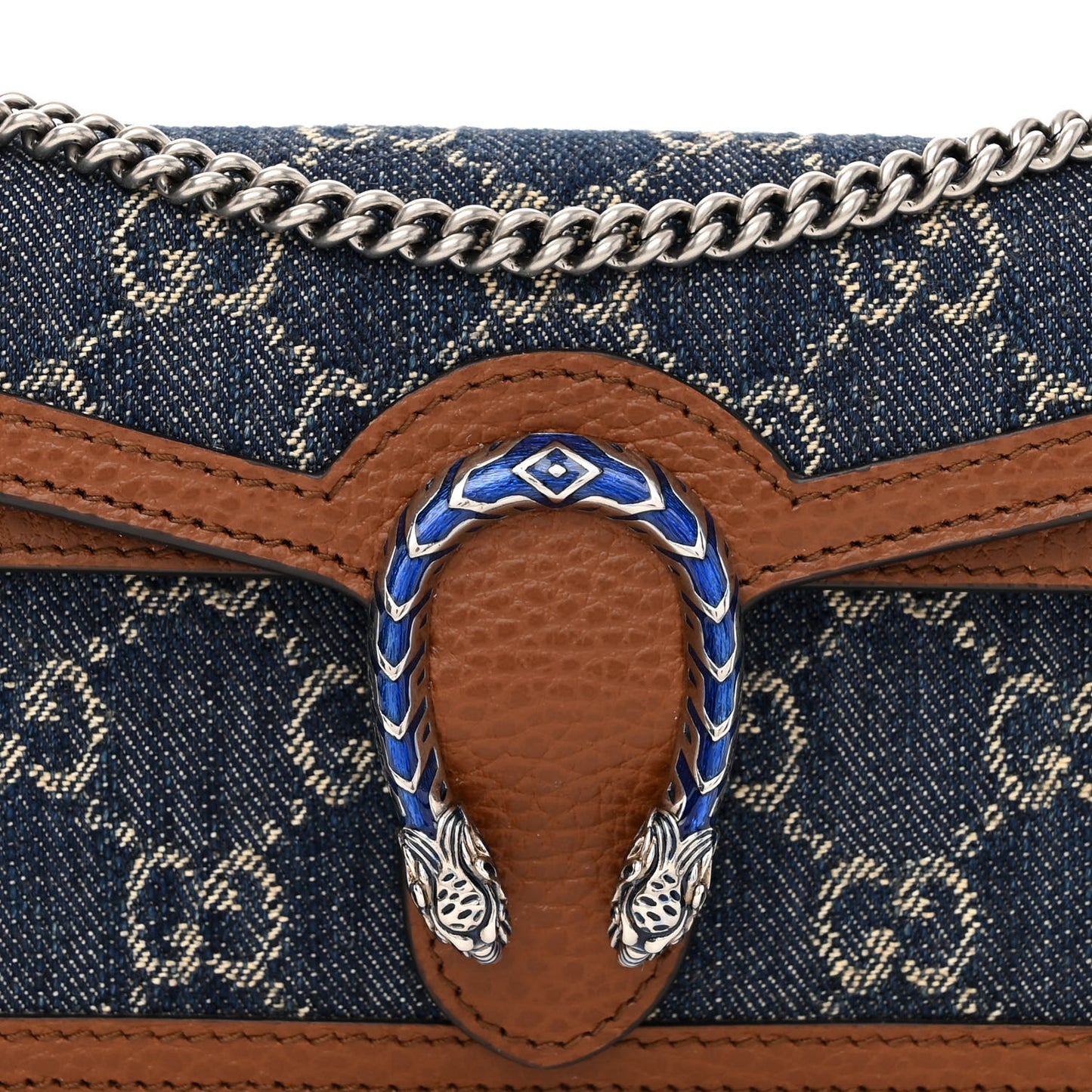 New Denim GG Monogram Dollar Calfskin Enamel Super Mini Dionysus Shoulder Bag Blue Tea Cuir Epilog Electric Blue