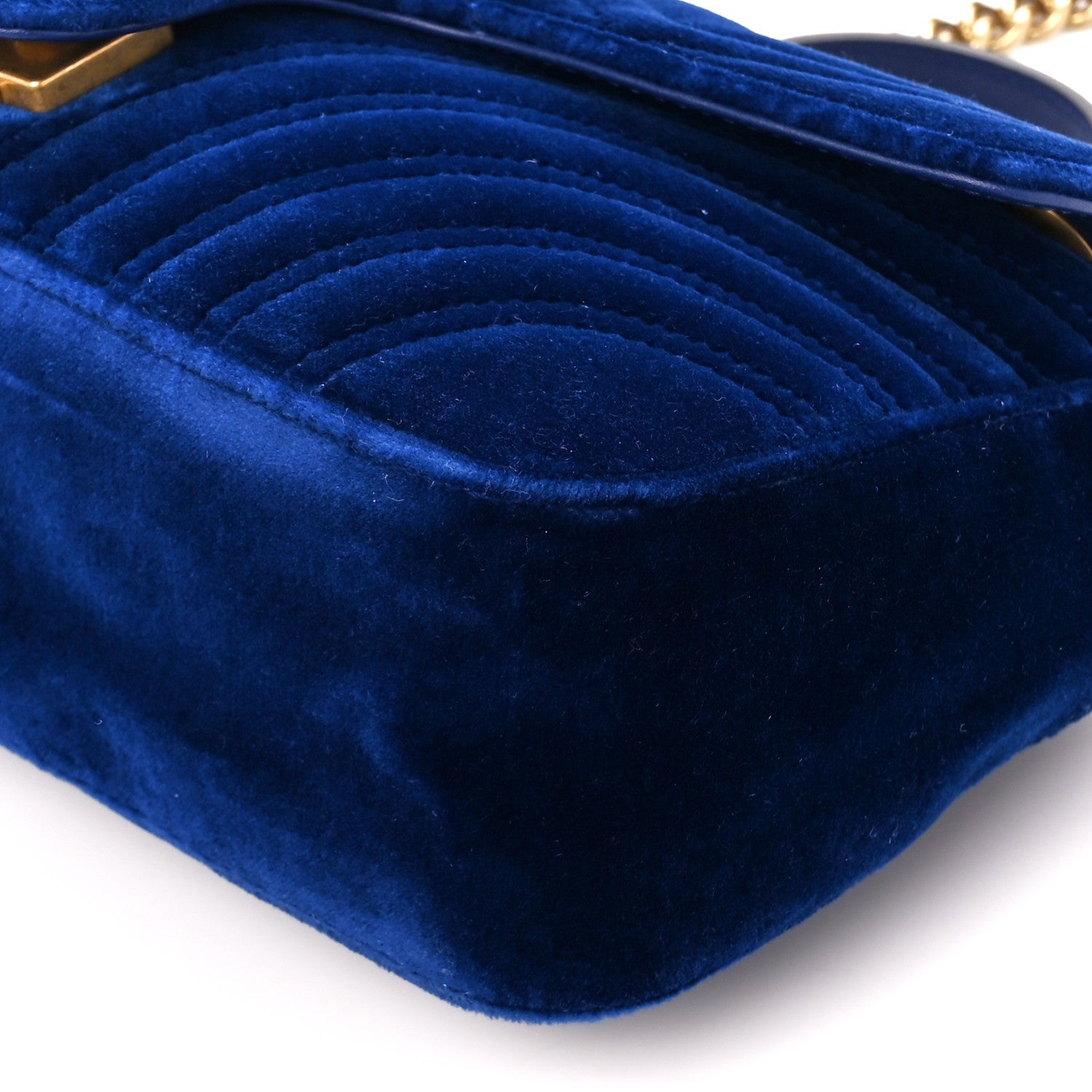 Gucci Velvet Matelasse Small GG Marmont Shoulder Bag Cobalt Blue 11 of 11
