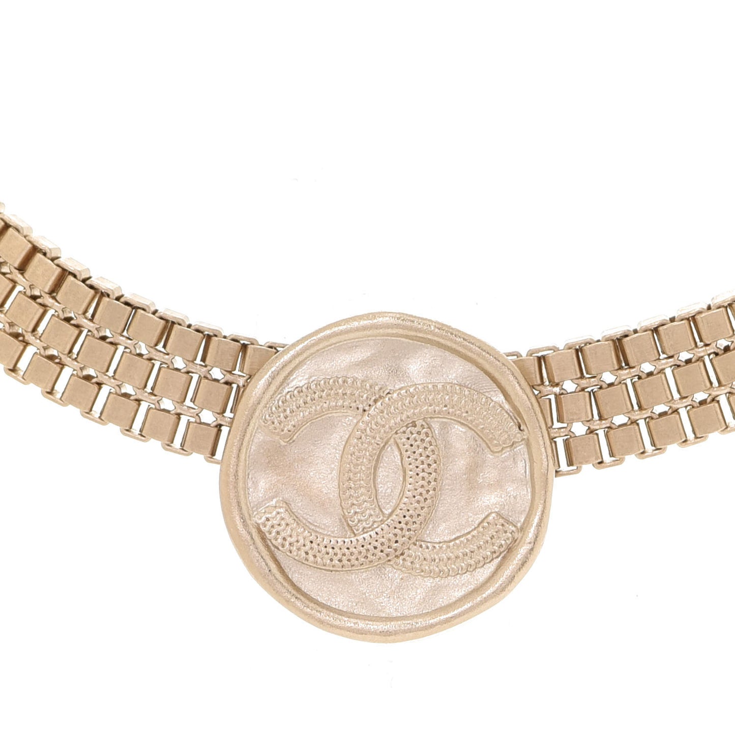 Metal Chain Link CC Medallion Choker Necklace Gold