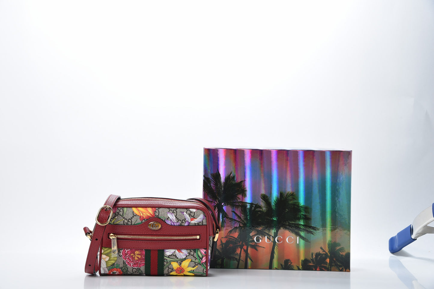 GG Supreme Monogram Flora Web Mini Ophidia Shoulder Bag Red