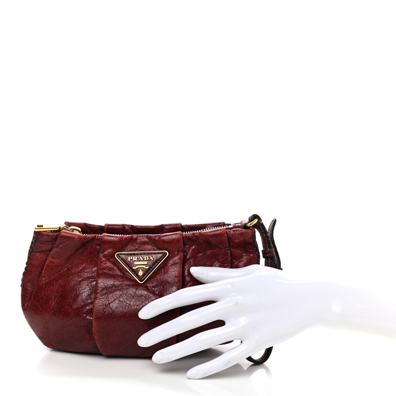 Prada Vitello Shine Mordore Wristlet Clutch Red 2 of 7