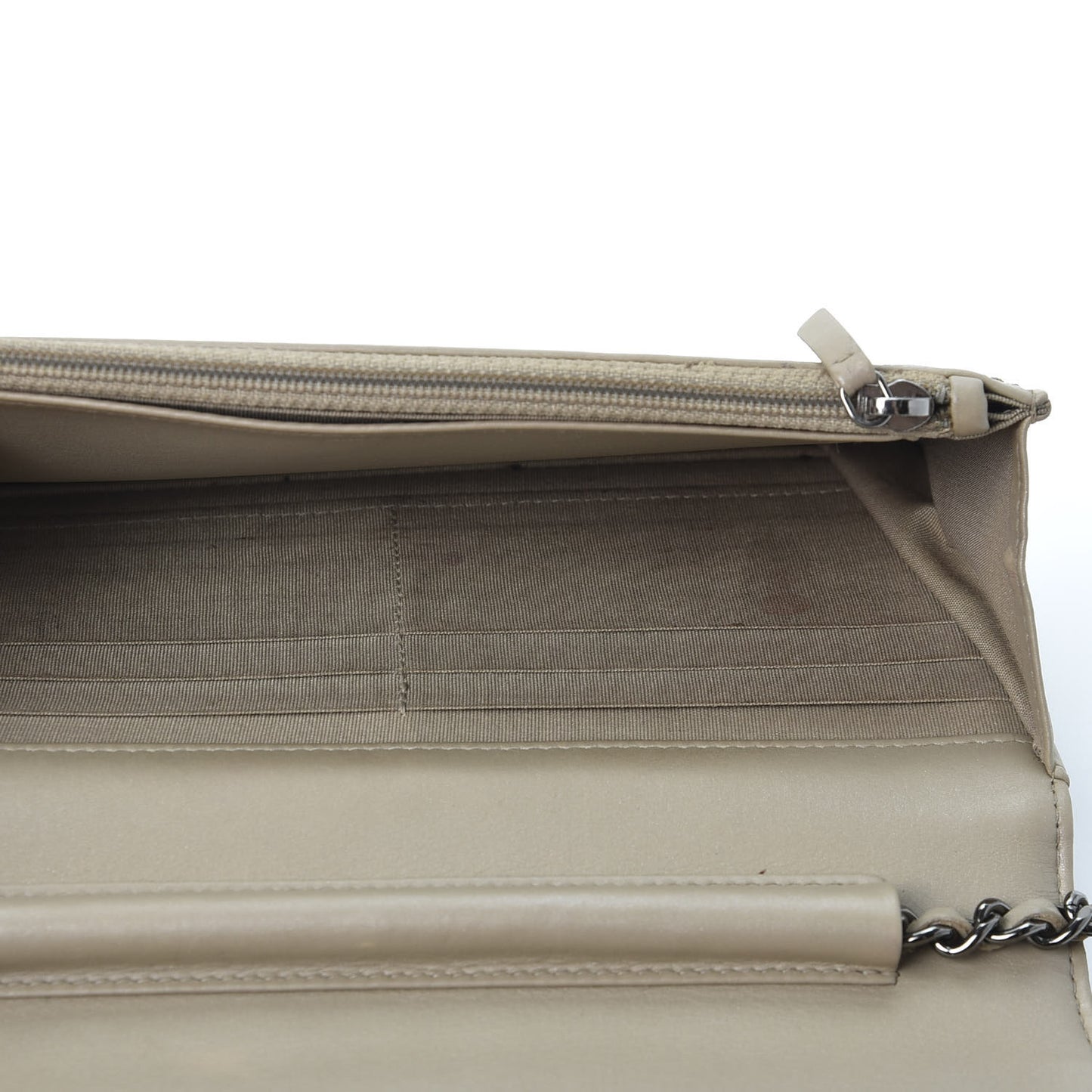 Lambskin Chevron Quilted Boy Wallet On Chain WOC Grey