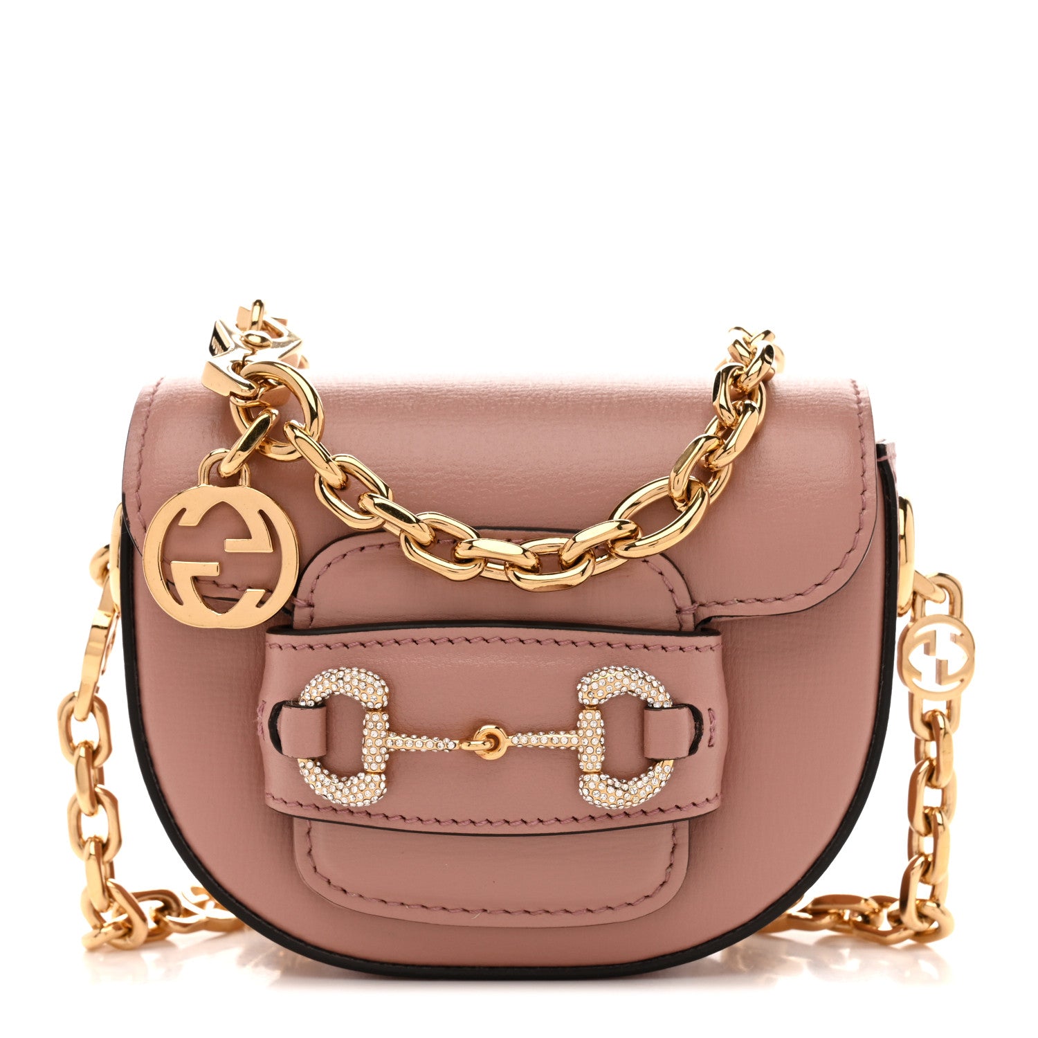 Gucci Azalea Calfskin Crystal GG Monogram Mini Horsebit 1955