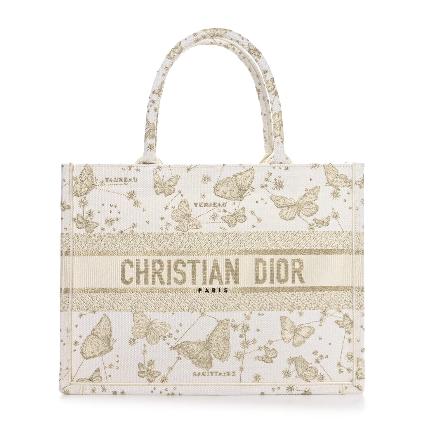 Canvas Embroidered Medium Butterfly Zodiac Book Tote Gold