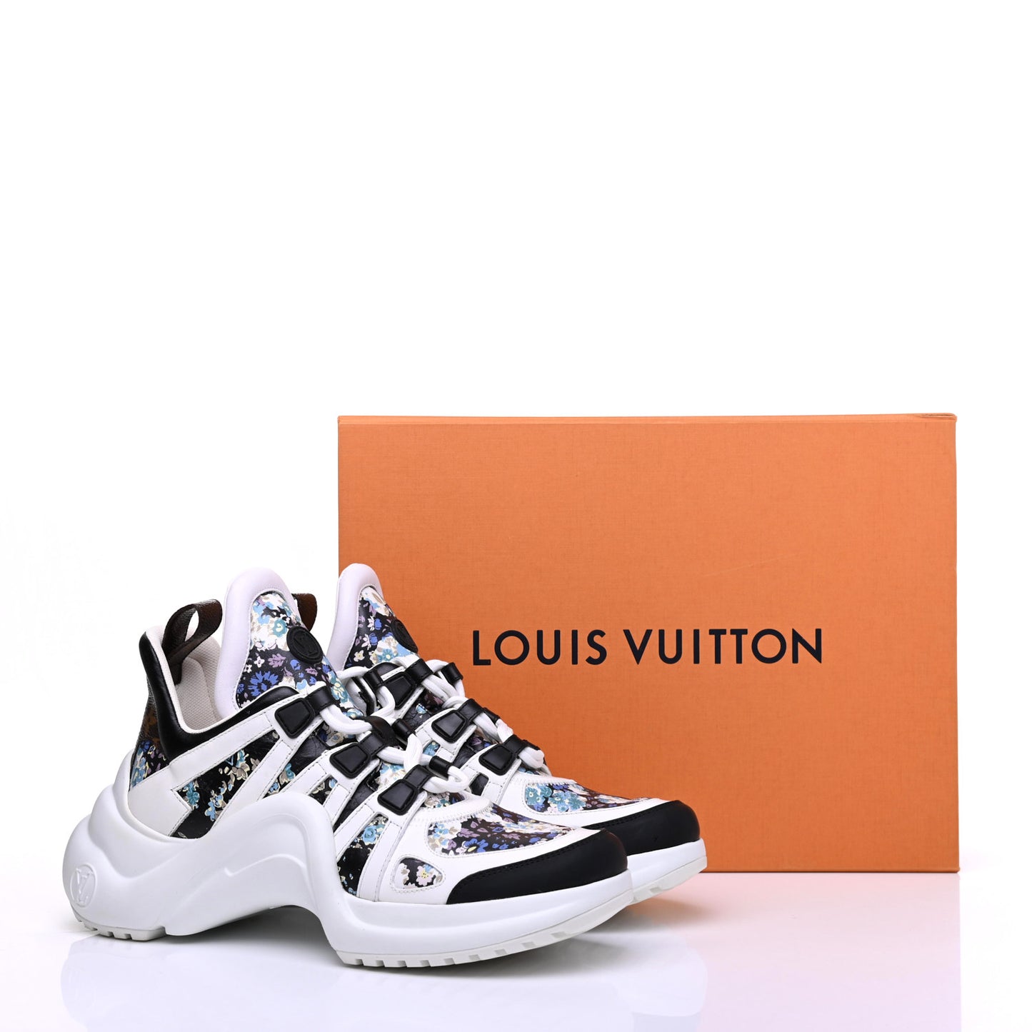 Flower Printed Calfskin Monogram LV Archlight Sneakers 39.5 Black Blue