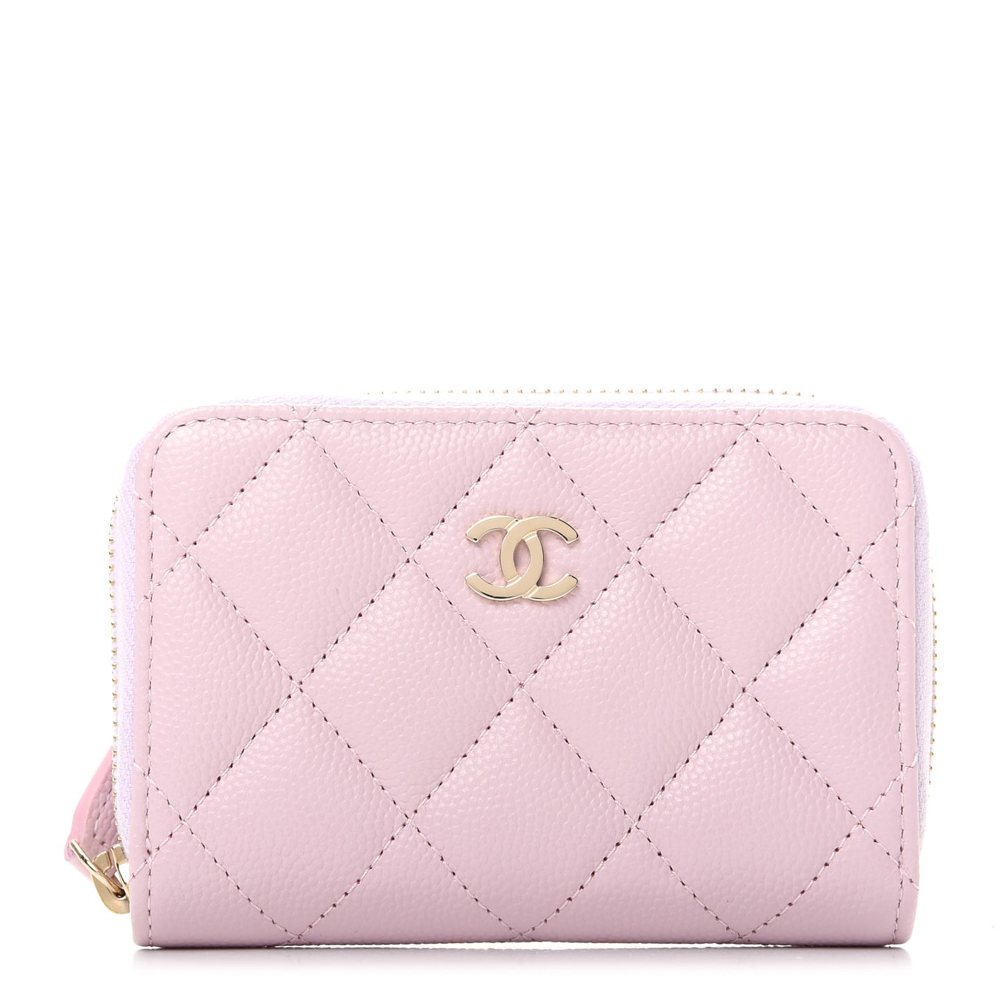 Caviar Quilted Zip Coin Purse Light Pink