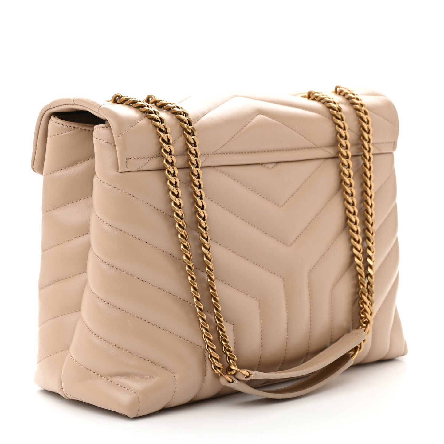 Calfskin Y Quilted Monogram Medium Loulou Chain Satchel Nude Powder