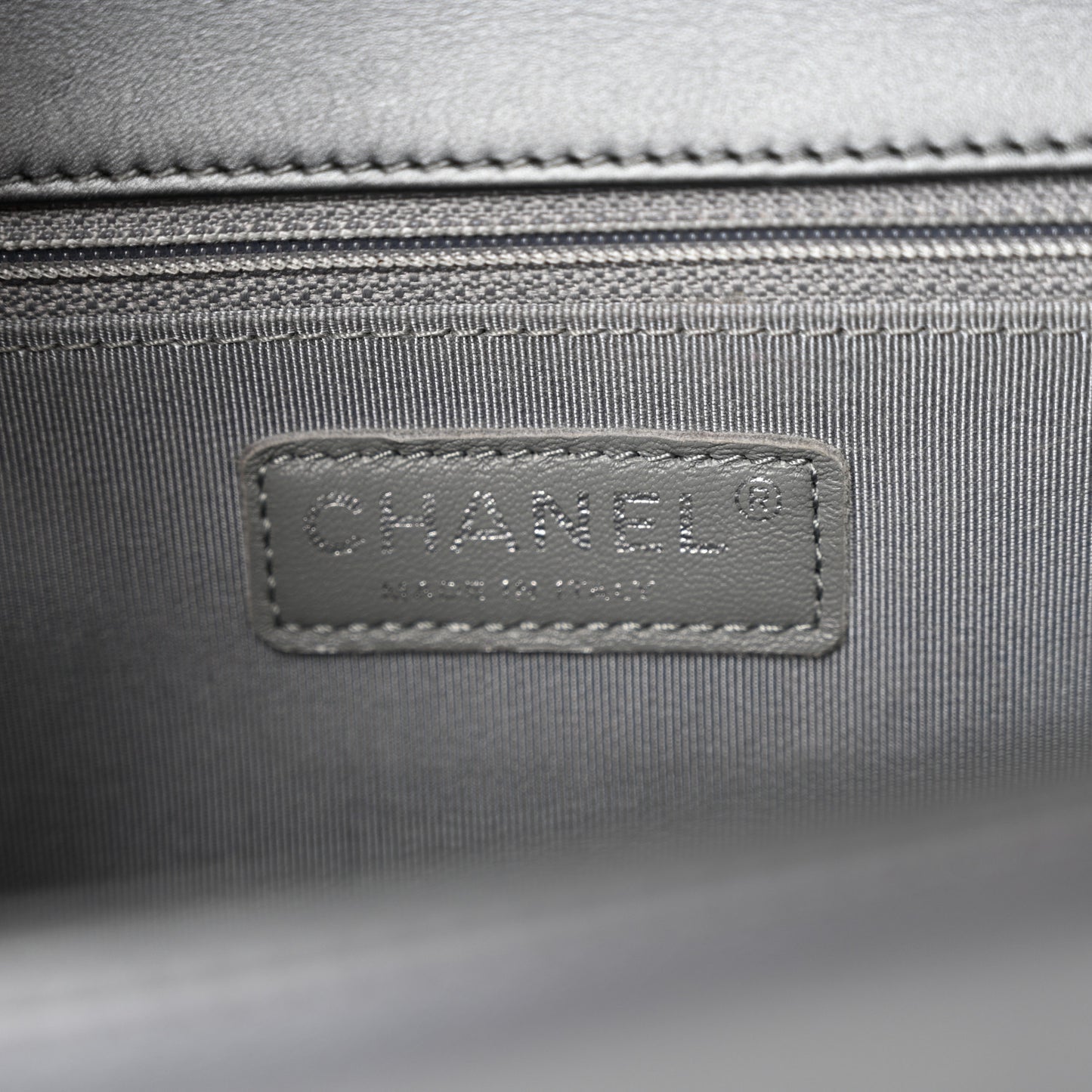 Metallic Calfskin Quilted New Medium Boy Flap Dark Silver
