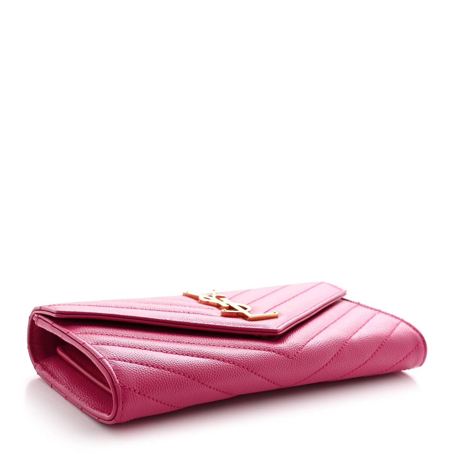 Grain De Poudre Matelasse Chevron Monogram Flap Wallet Fuxia