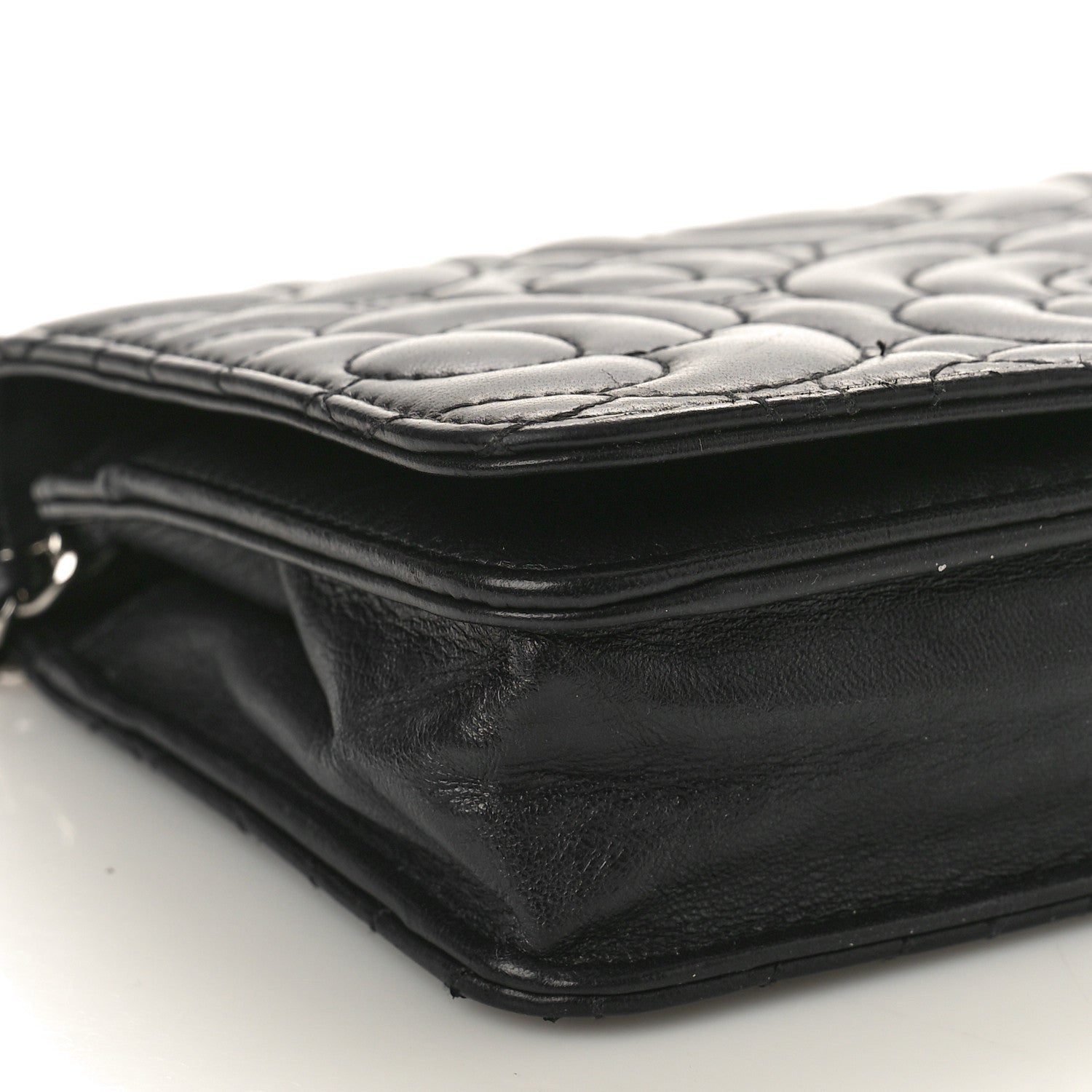 Chanel Lambskin Camellia Quilted Wallet On Chain WOC Black 9 of 11