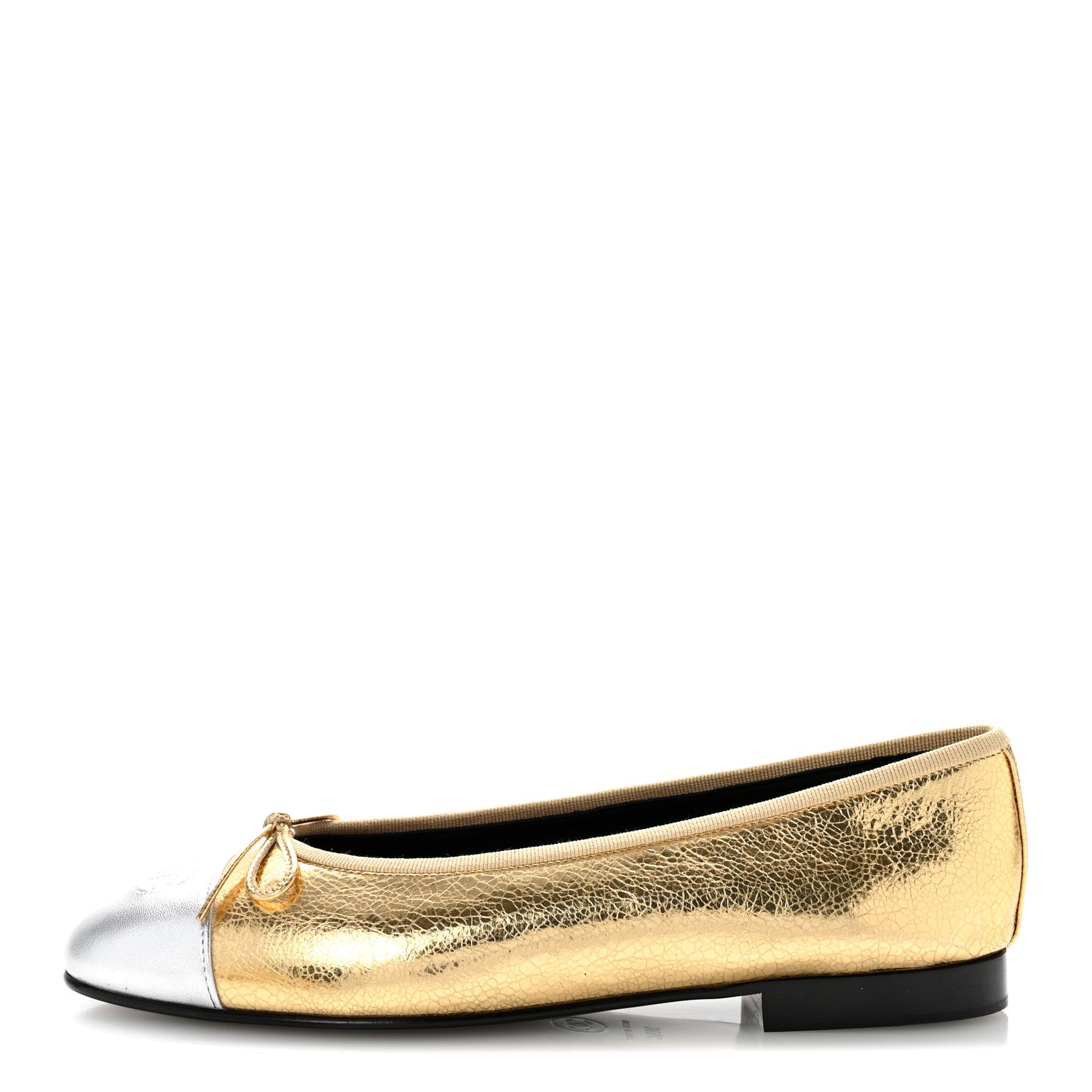 Chanel Metallic Crackled Laminated Calfskin CC Cap Toe Ballerina