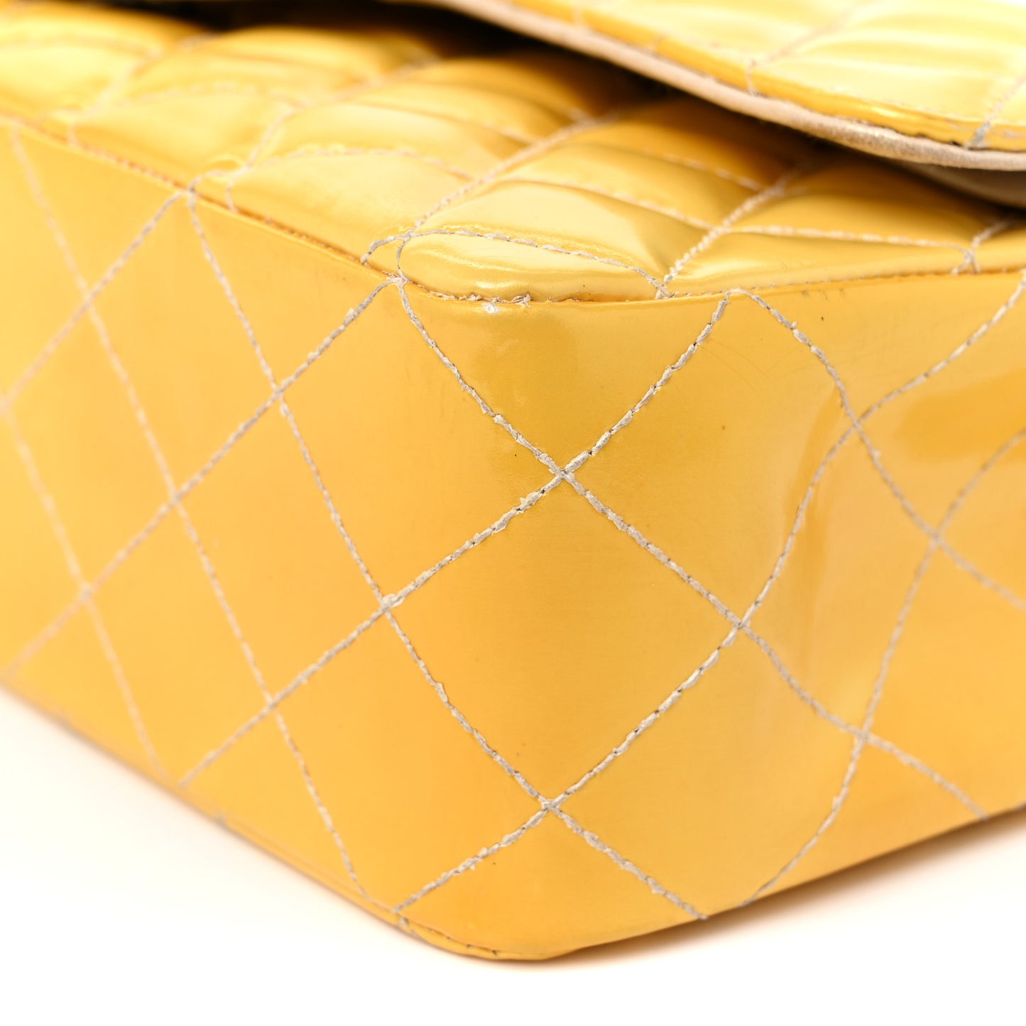 Patent Quilted Medium Double Flap Yellow