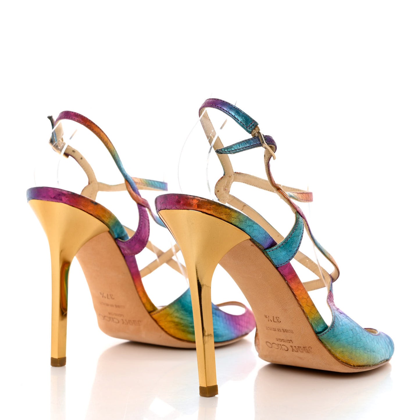Calfskin Python Embossed Ankle Strap Sandals 37.5 Multicolor