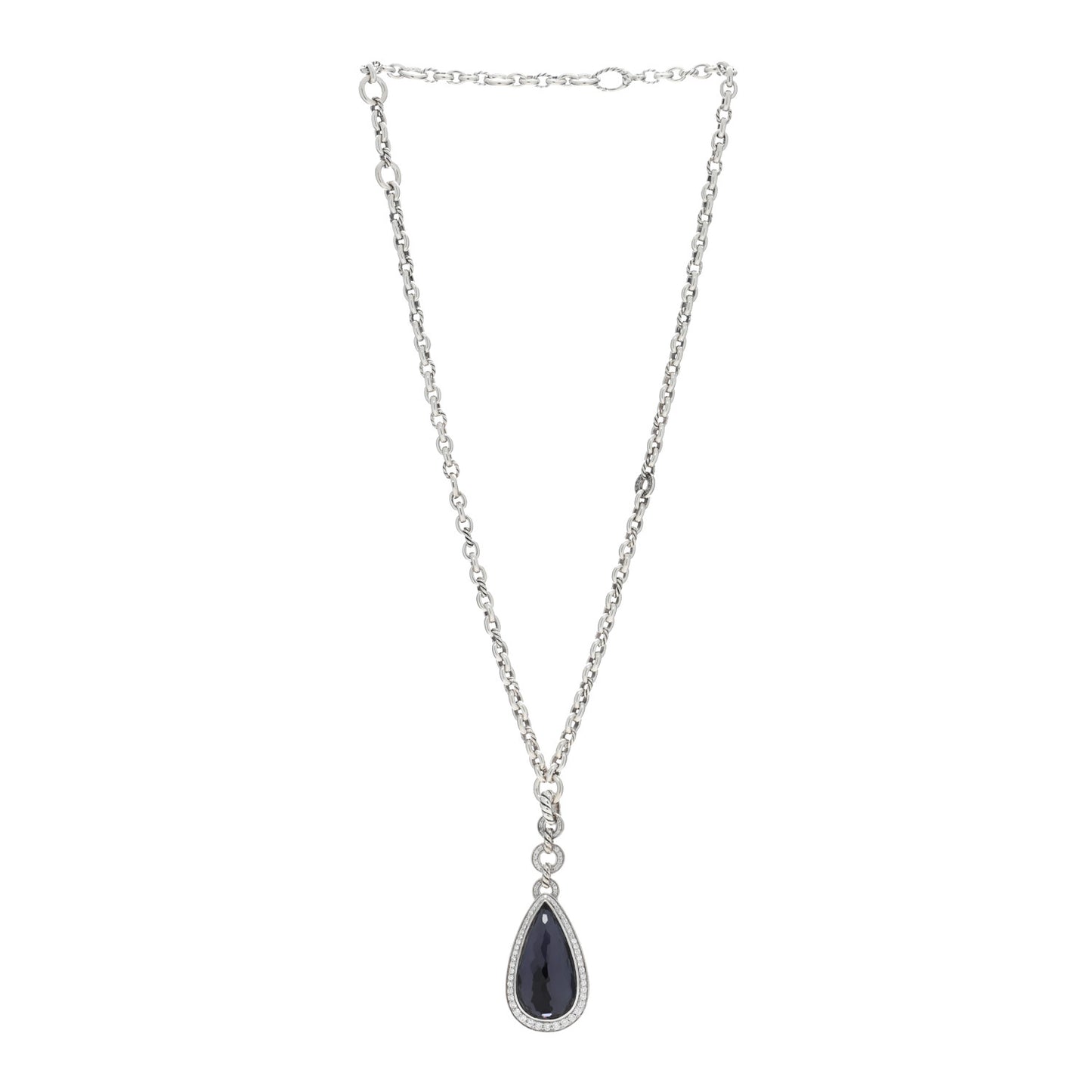 Sterling Silver Diamond Black Orchid Anjou Teardrop Necklace