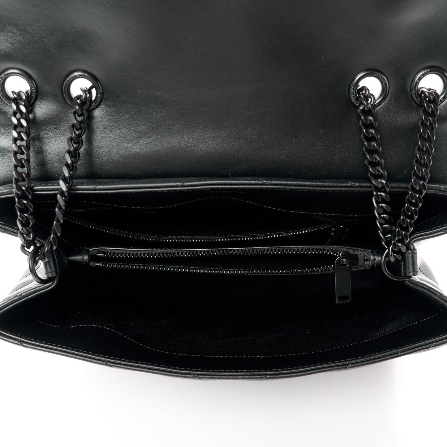 Calfskin Y Quilted Monogram Monochrome Medium Loulou Chain Satchel Black