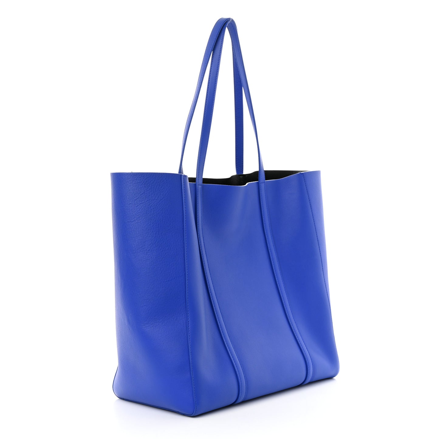 Smooth Calfskin Logo Double Sided Small Everyday Tote Bleu Prim Black
