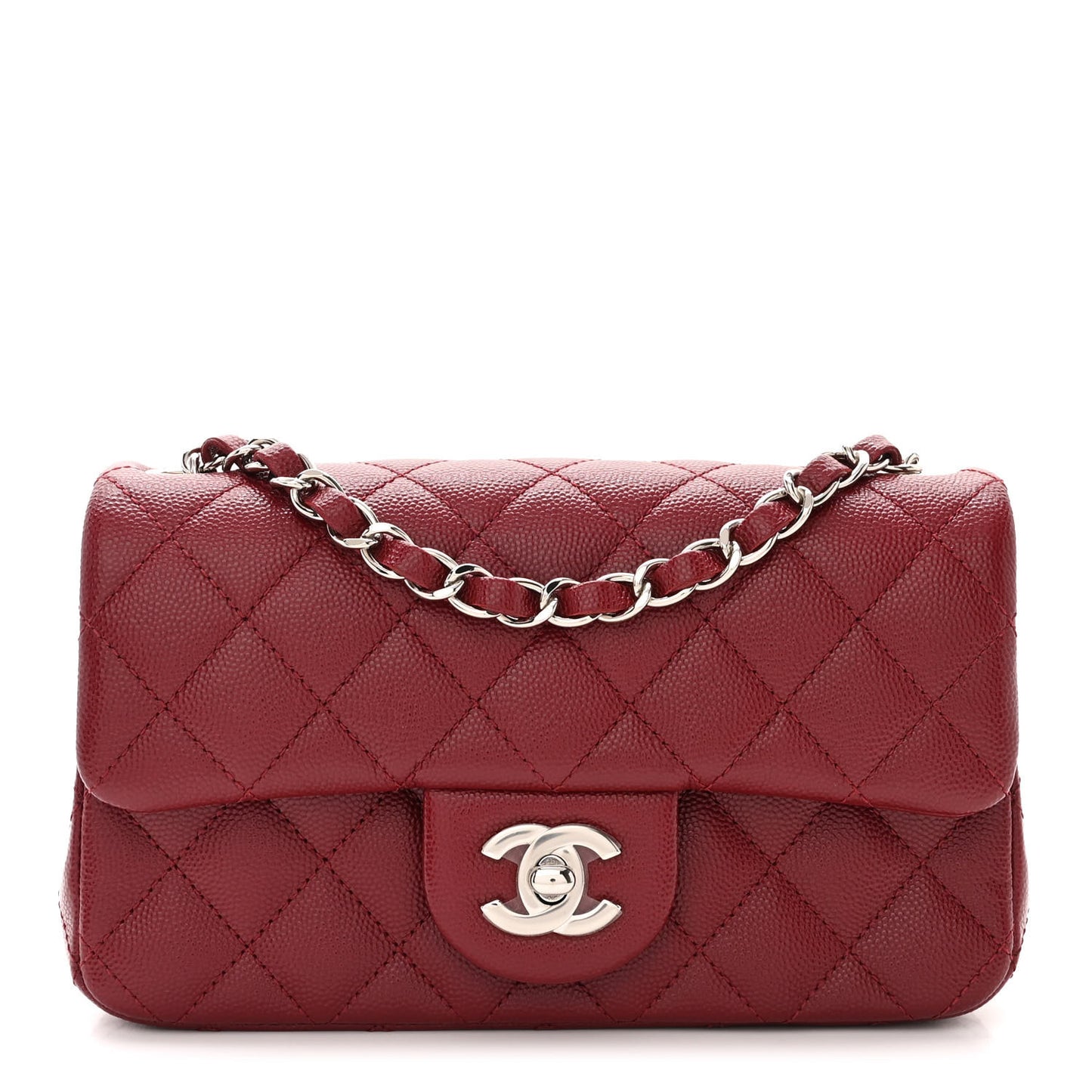 Caviar Quilted Mini Rectangular Flap Burgundy
