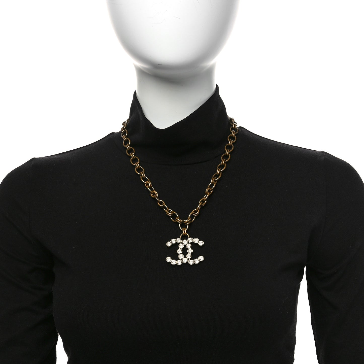 Crystal Chain Link CC Necklace Gold